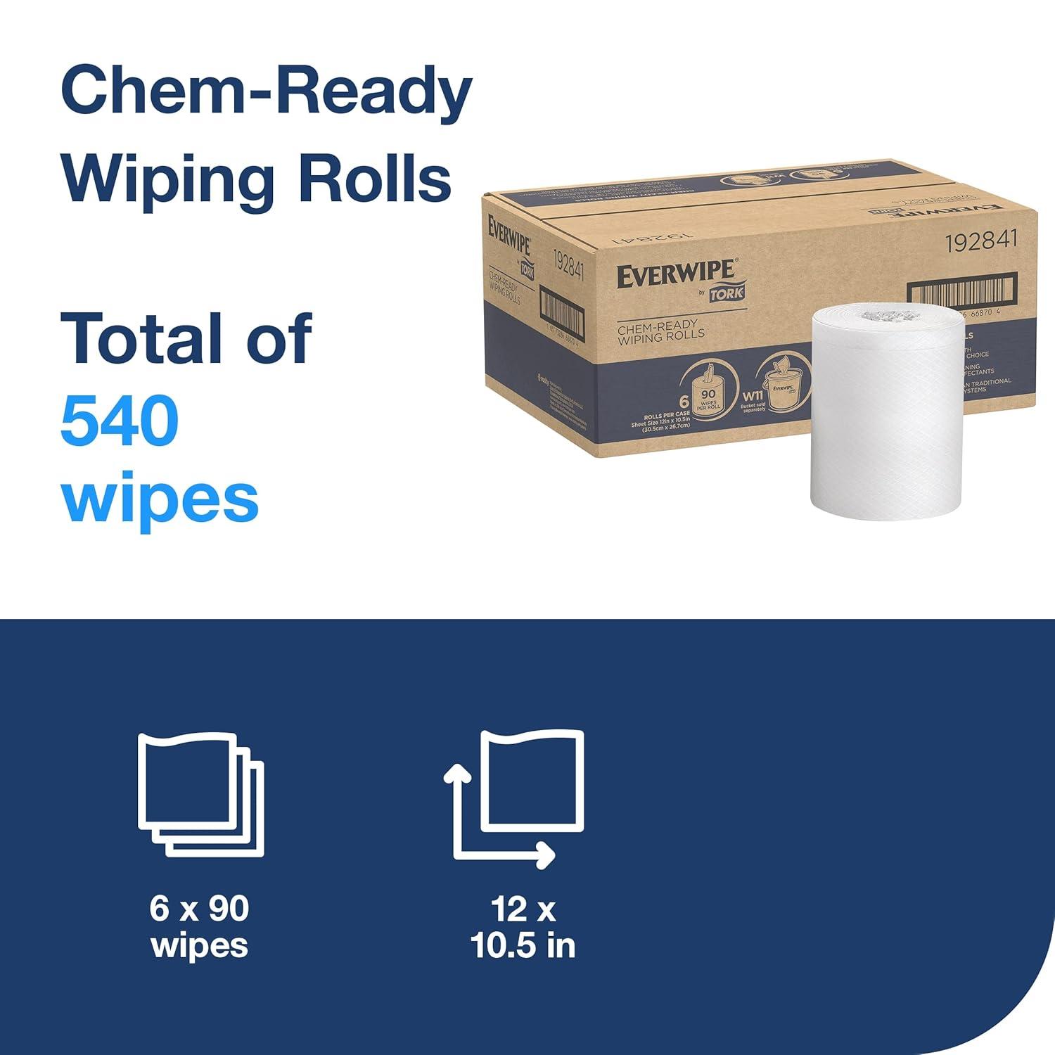 imageEverwipe by Tork ChemReady Wiping Rolls White Make Your Own Wet Wipes 6 x 90 wipes 192841 016901 Count Pack of 6