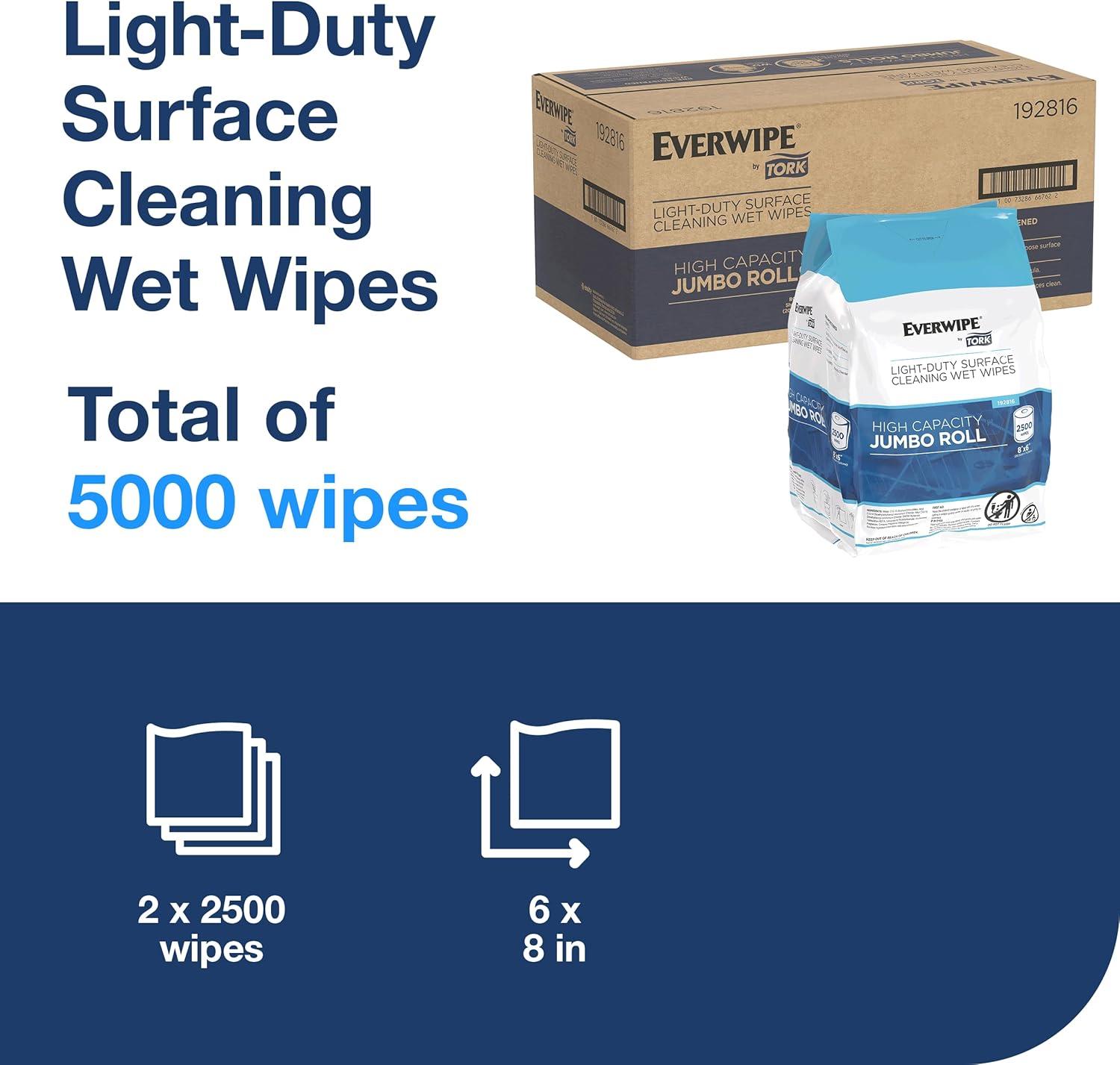 imageEverwipe by Tork LightDuty Surface Cleaning Wet Wipe Jumbo Rolls White W12 Cleans and Deodorizes 2 x 2500 wipes 192816