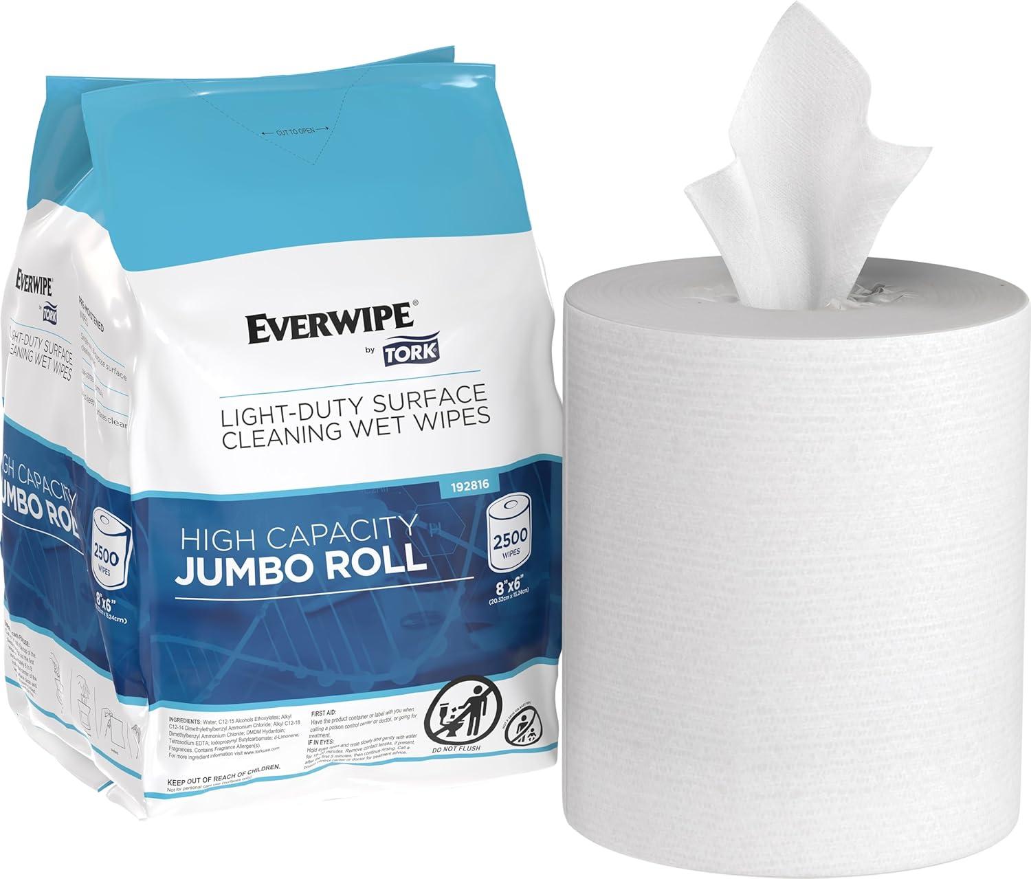 imageEverwipe by Tork LightDuty Surface Cleaning Wet Wipe Jumbo Rolls White W12 Cleans and Deodorizes 2 x 2500 wipes 192816