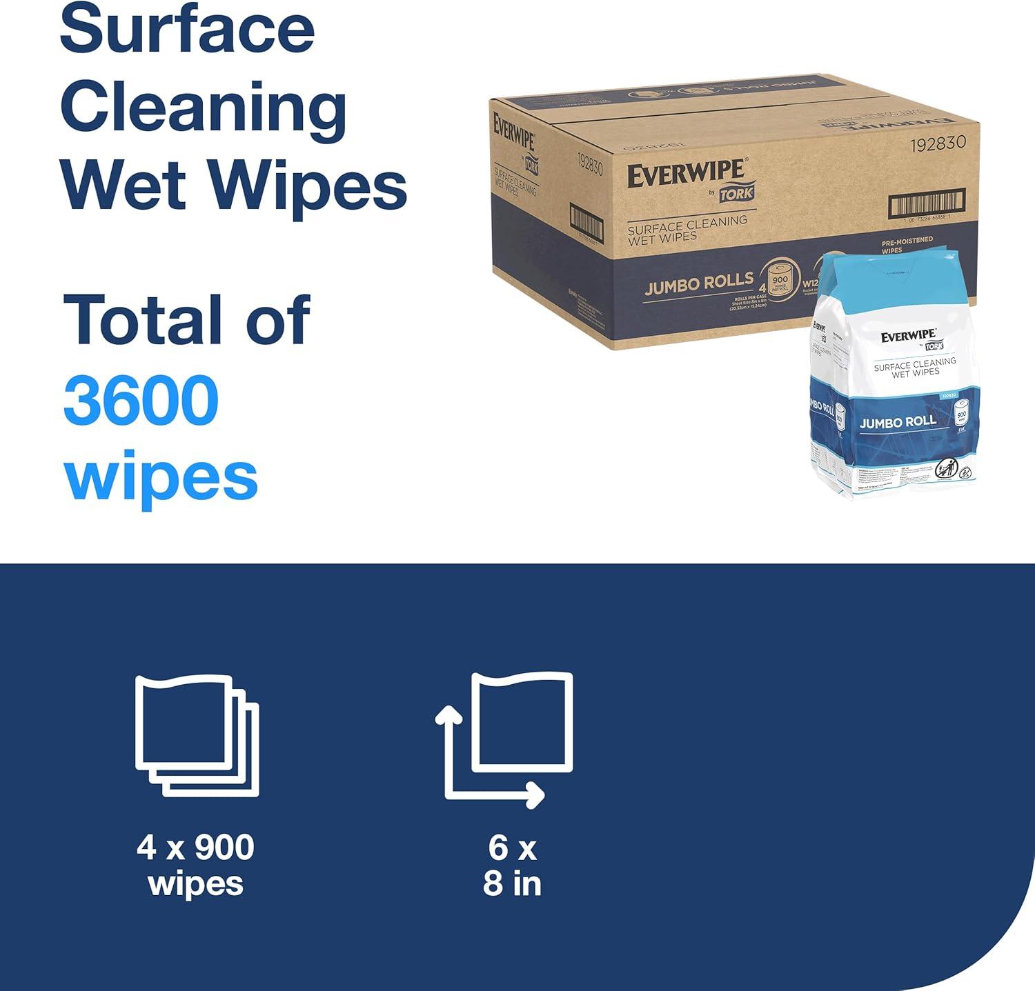 imageEverwipe by Tork Surface Cleaning Wet Wipe W12 Jumbo Rolls White Cleans and Deodorizes 4 x 900 wipes 192830 11100