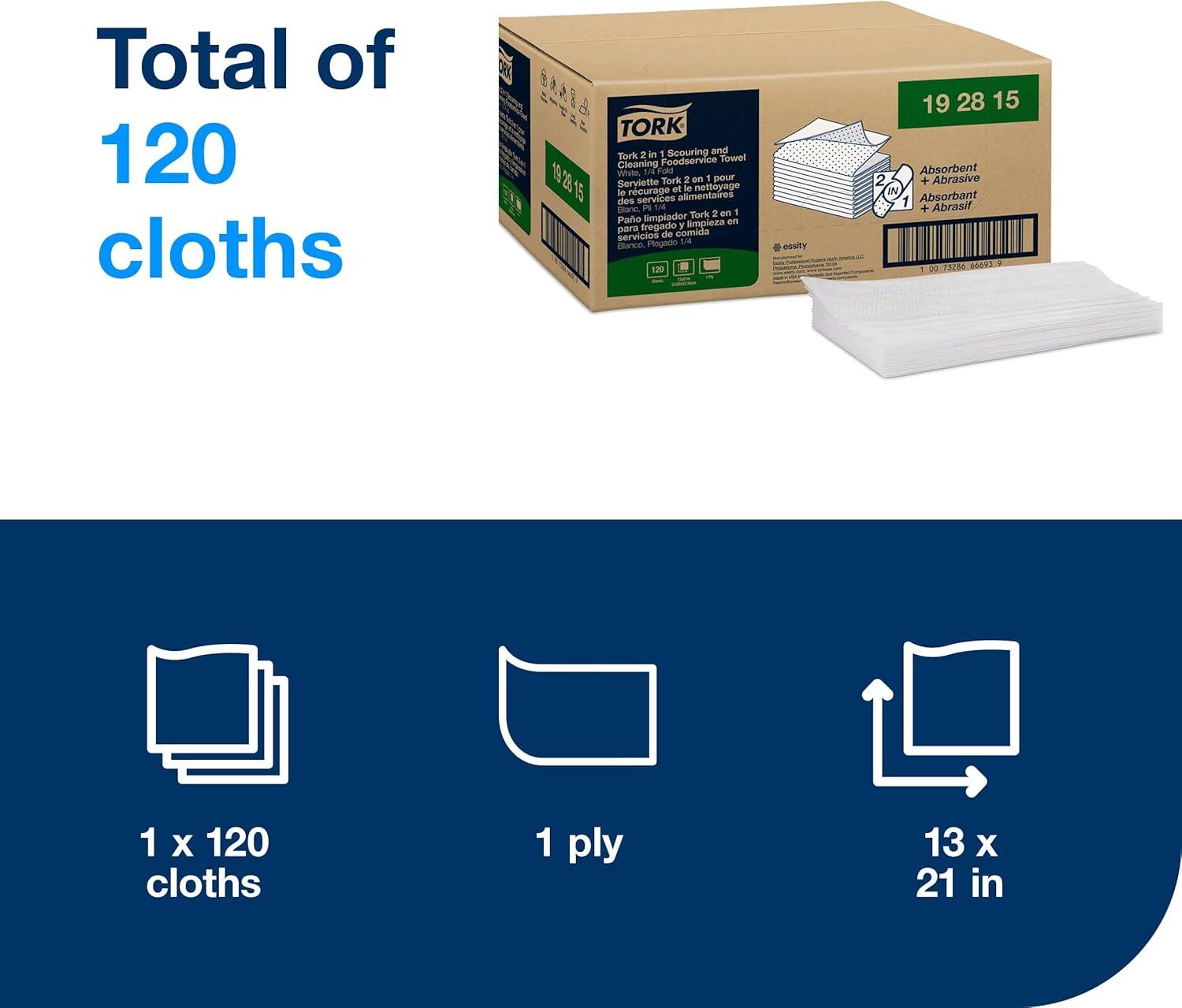 imageTork 2In1 Scouring and Cleaning Towels White Reusable and Ideal for Stainless Steel Surfaces 1 Pack x 120 Sheets 192815120 Sheets