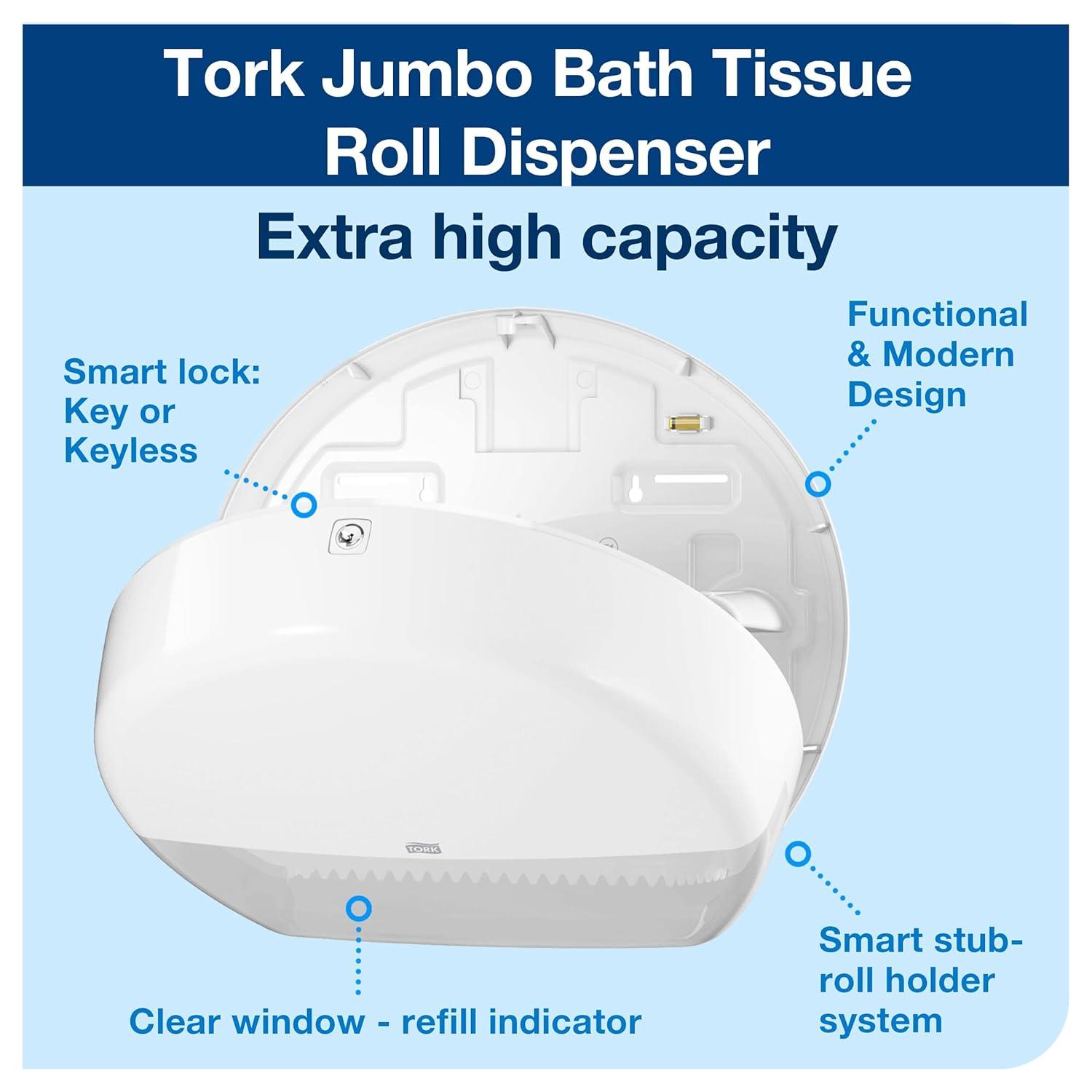 imageTork 554020A Elevation Jumbo Bath Tissue Roll Dispenser 142quot Height x 172quot Width x 52quot Depth White Case of 1 Dispenser For use with Tork 12021502 and 11010402