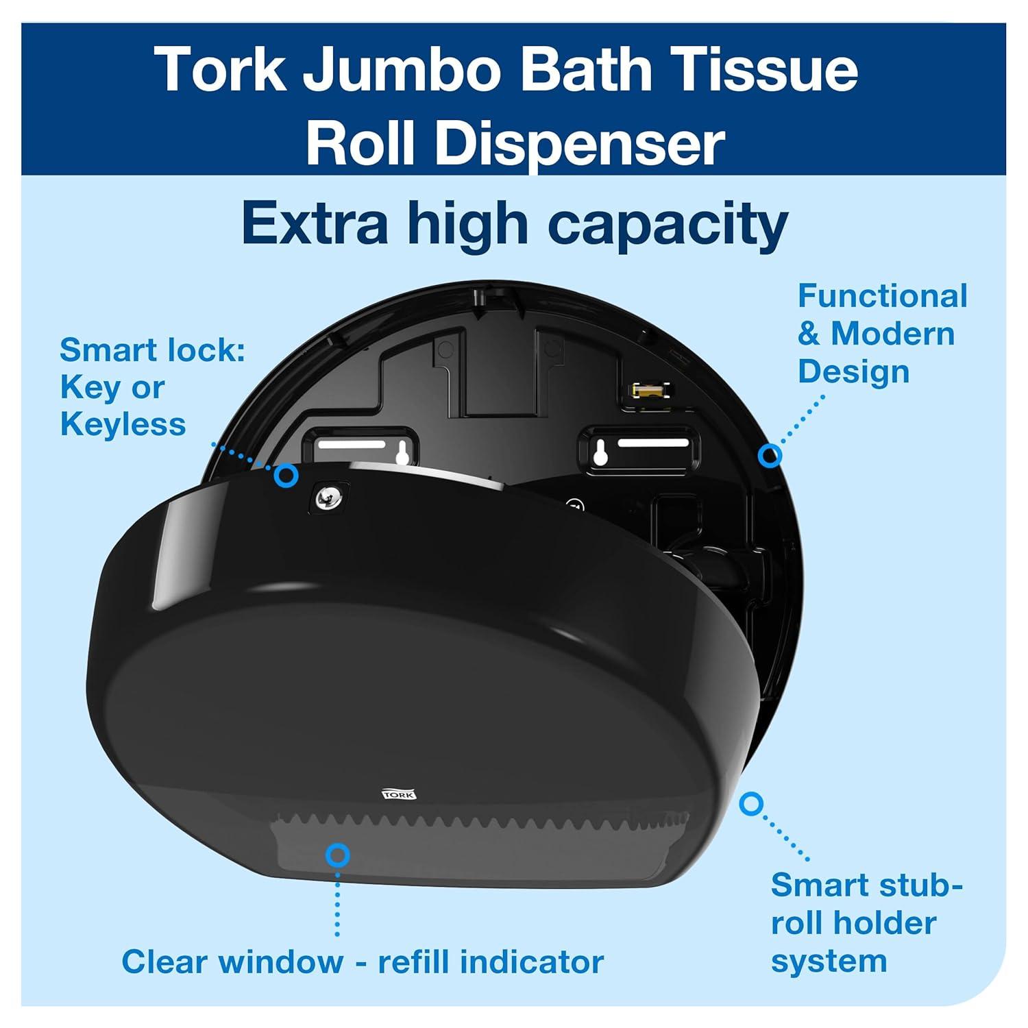 imageTork 554028A Elevation Jumbo Bath Tissue Roll Dispenser 142quot Height x 172quot Width x 52quot Depth Black Case of 1 Dispenser For use with Tork 12021502 and 11010403
