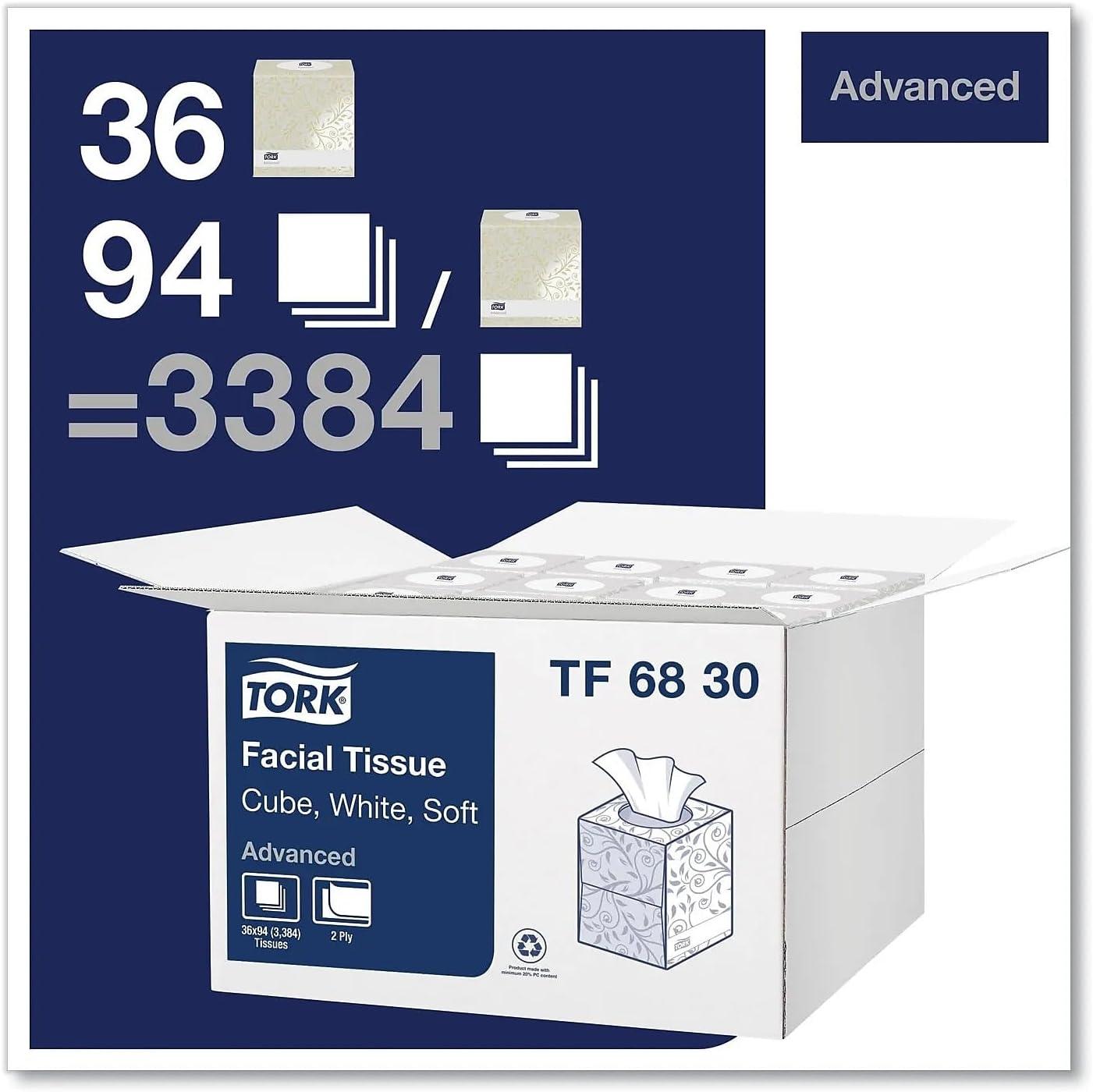 imageTork Advanced Facial Tissue White Soft Gentle 2Ply F1 Dispenser Compatible 30 Boxes x 100 Tissues TF6810Cube Box