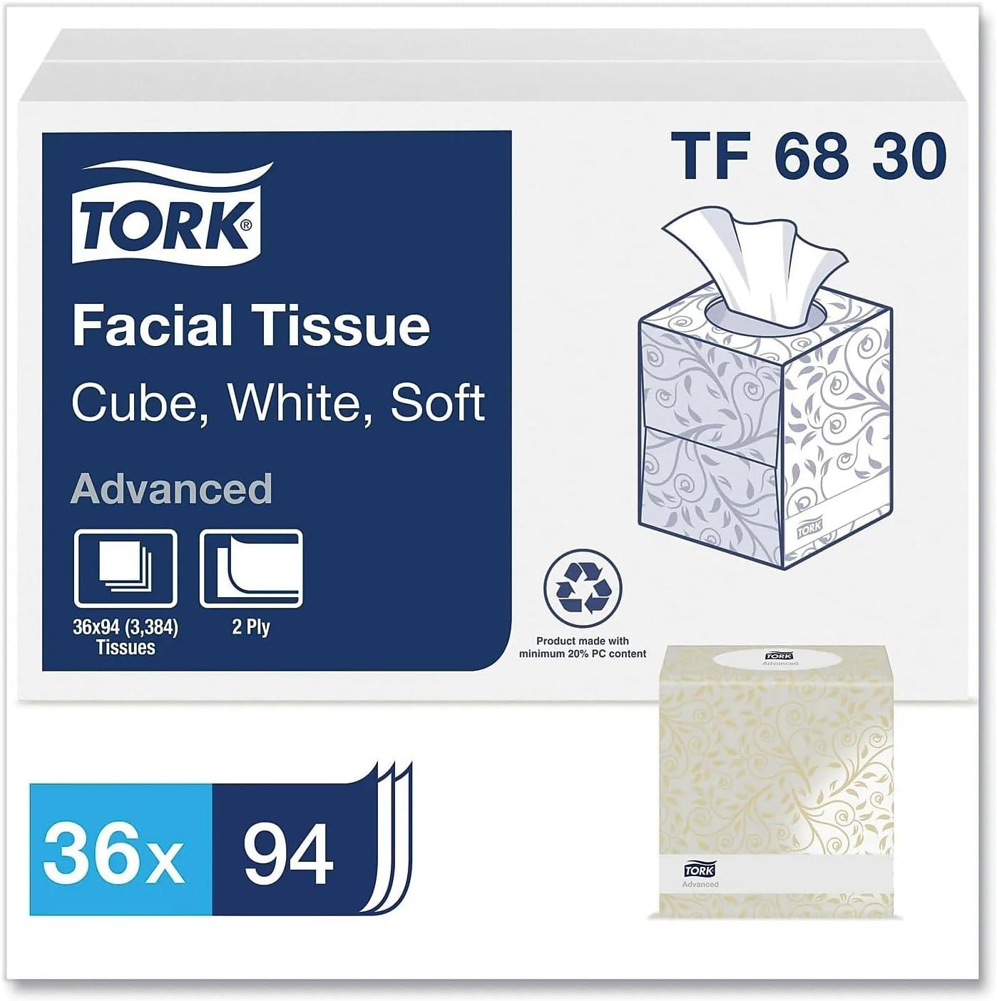 imageTork Advanced Facial Tissue White Soft Gentle 2Ply F1 Dispenser Compatible 30 Boxes x 100 Tissues TF6810Cube Box