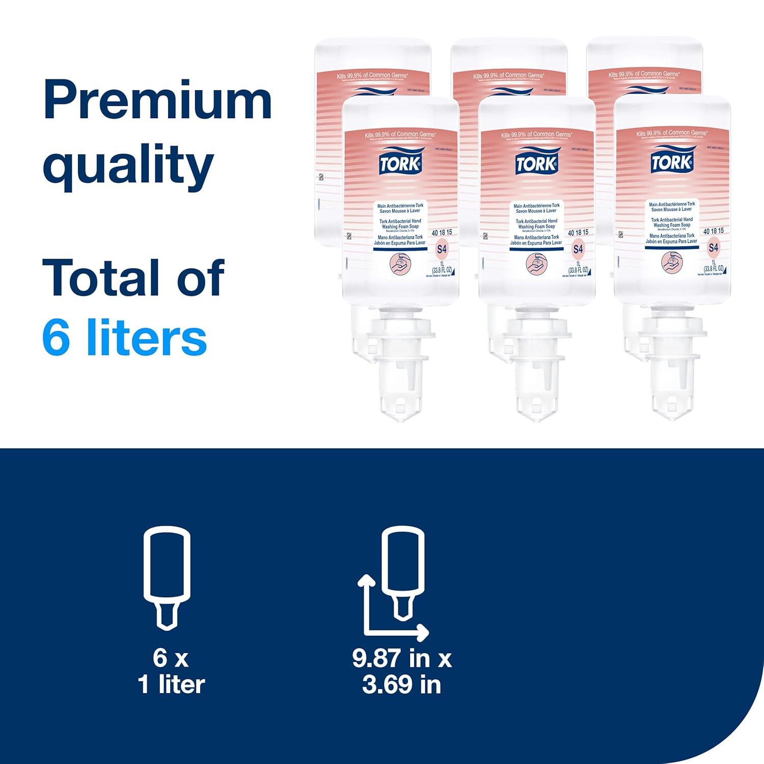 imageTork Alcohol Foam Hand Sanitizer S4 6 x 1L 400217 3382 Fl Oz Pack of 6Antibacterial Hand Washing Foam