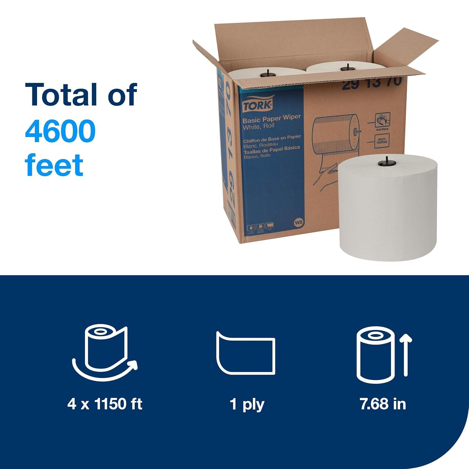 imageTork Basic Paper Wiper White W6 Roll Towel 4 x 1452 Sheets 291380White