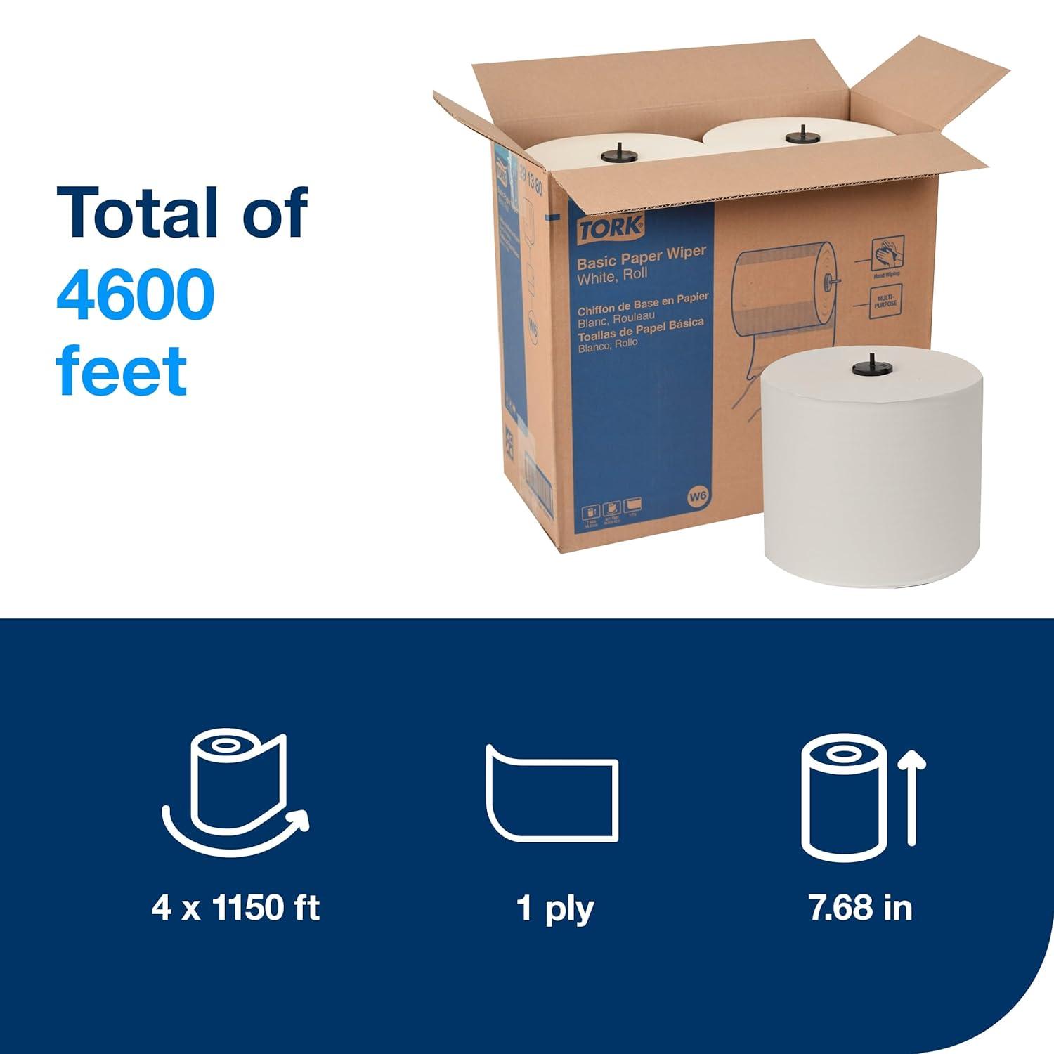 imageTork Basic Paper Wiper White W6 Roll Towel 4 x 1452 Sheets 291380White