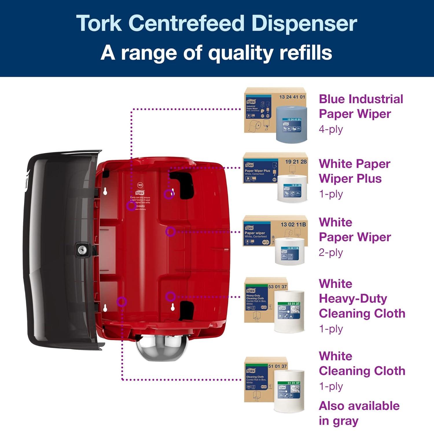 imageTork Centerfeed Roll Dispenser Red and Smoke W2 High Capacity Performance Range 653028Dispenser