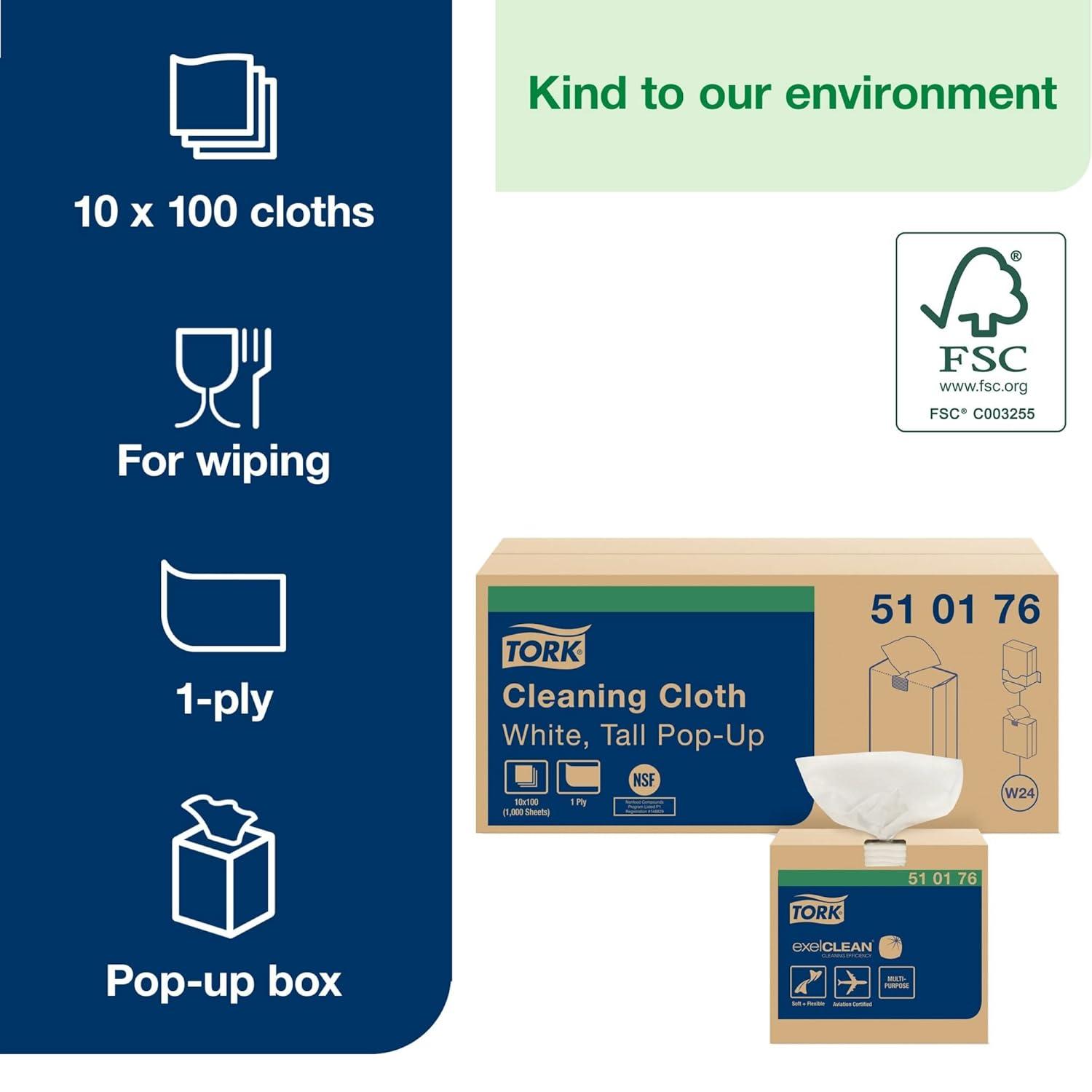 imageTork Cleaning Cloth White W24 Pop Up 10 x 100 sheets 510176