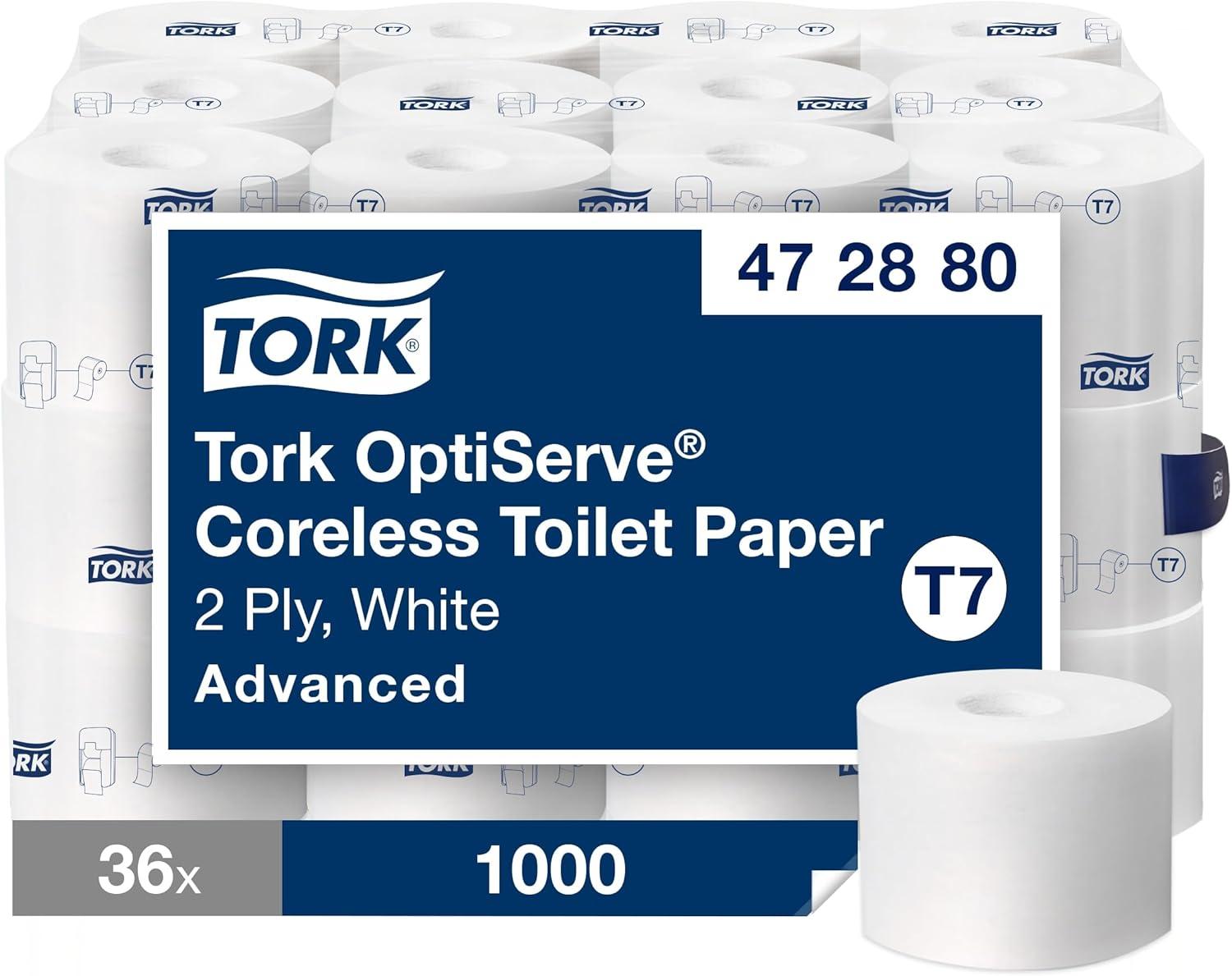 imageTork Coreless HighCapacity Toilet Paper Roll White T7 Advanced 2Ply 36 x 1000 sheets 47288036 x 1000 Sheets