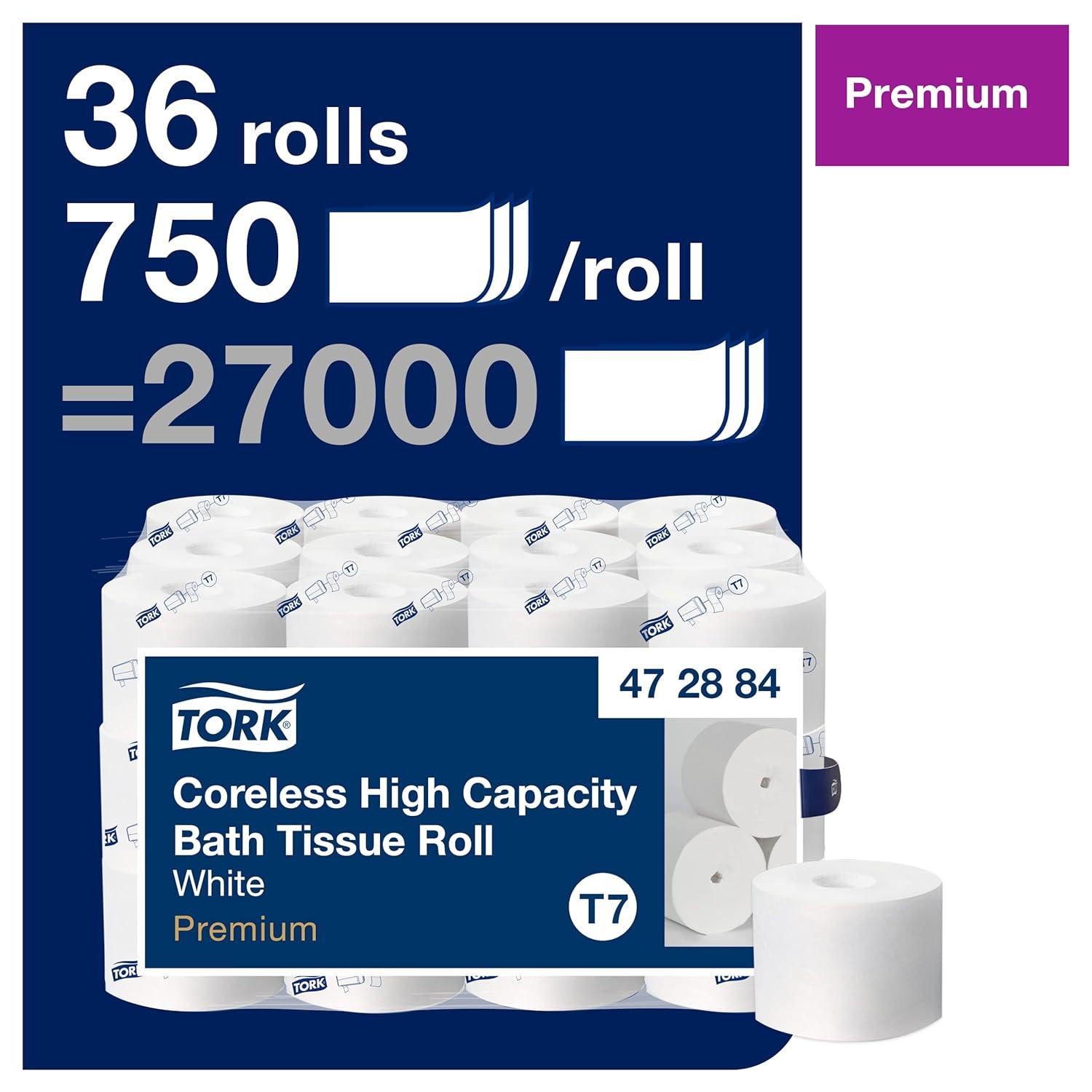 imageTork Coreless HighCapacity Toilet Paper Roll White T7 Premium 2ply 36 x 750 sheets 47288436 x 750 sheets