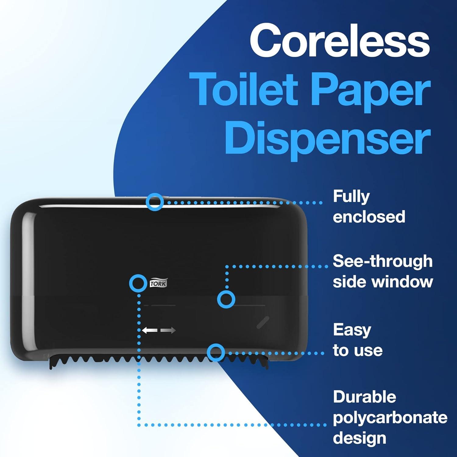imageTork Coreless Toilet Paper Dispenser Black For Homes and Small Businesses Fits T7 DispensersDispenser  Black