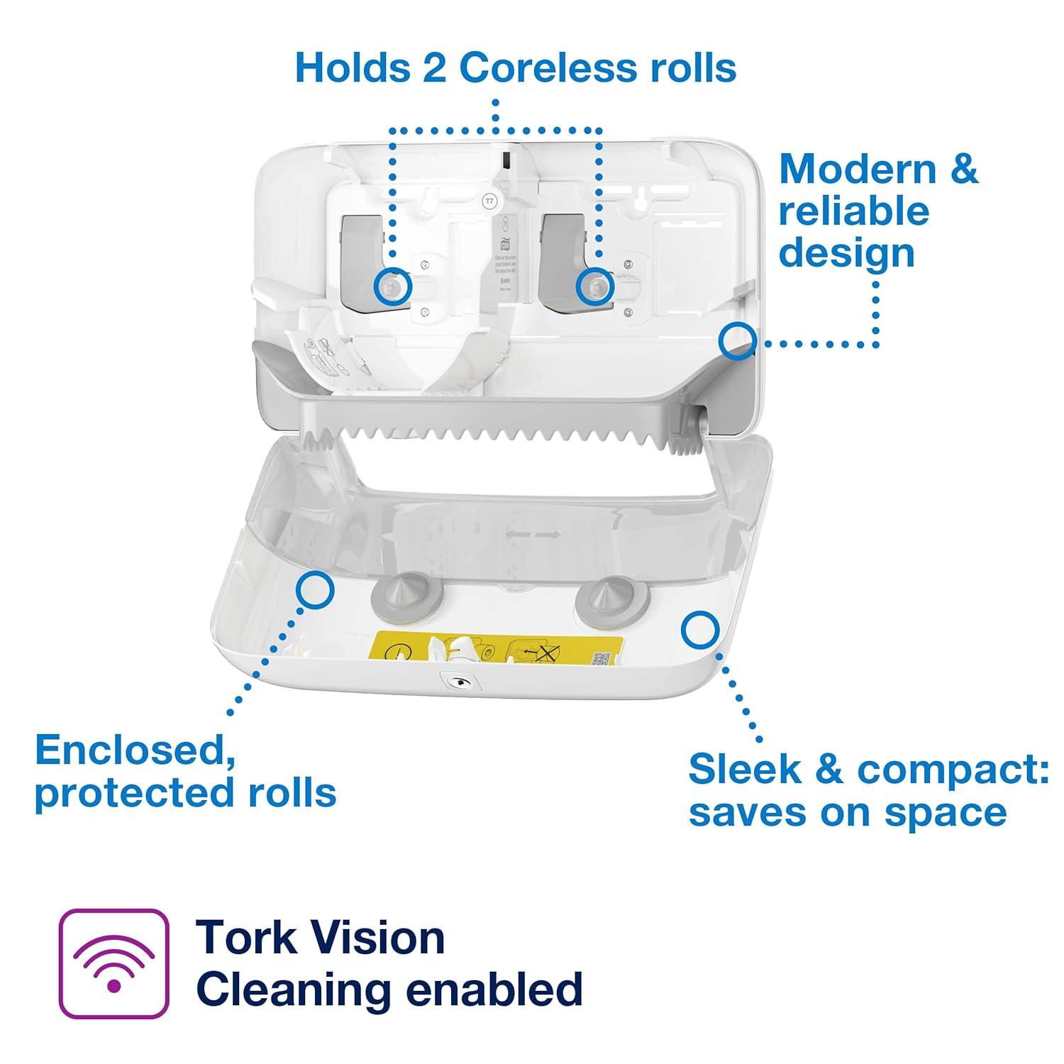 imageTork Coreless Toilet Paper Dispenser White For Homes and Small Businesses Fits T7 DispensersDispenser