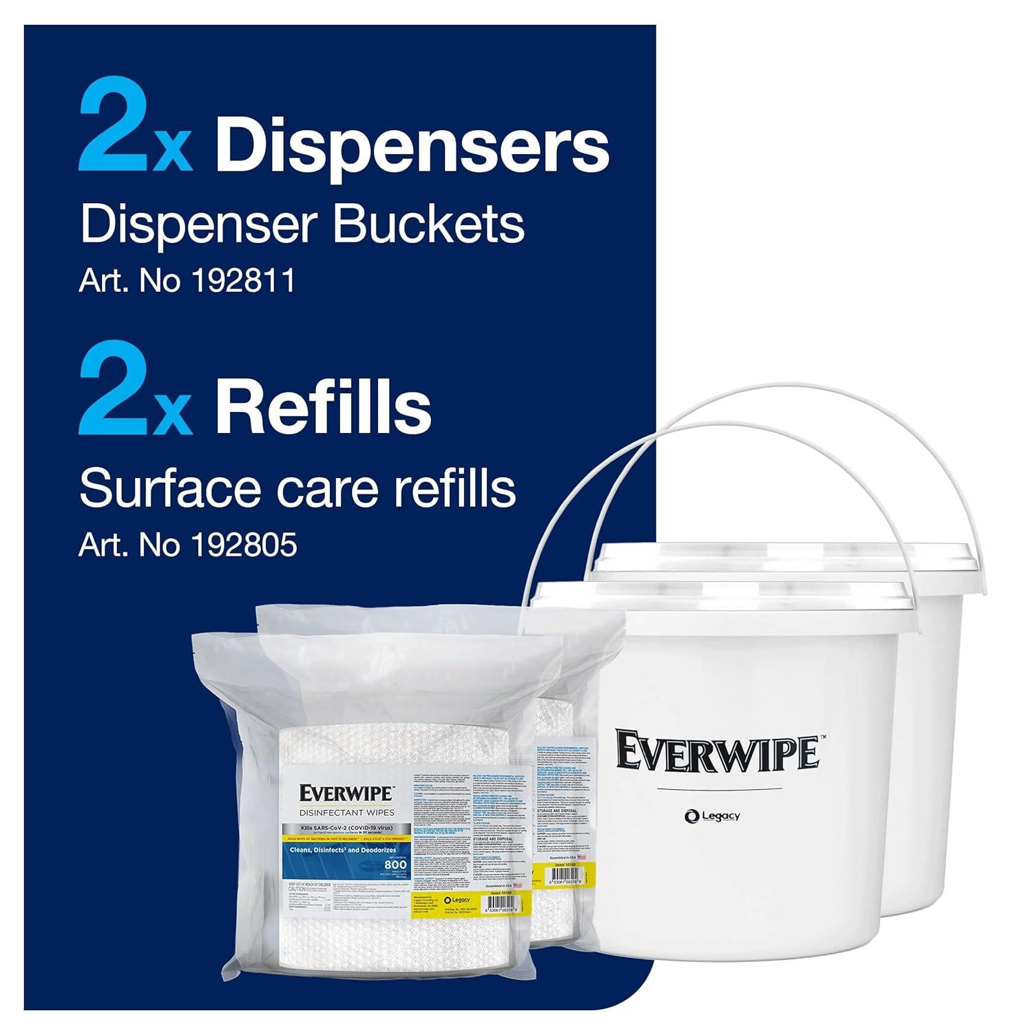 imageTork Everwipe Disinfectant Wet Wipe Jumbo Rolls Starter Pack with White Buckets High Capacity Refills 2 x 800 wipes and 2 buckets 192806 101002B