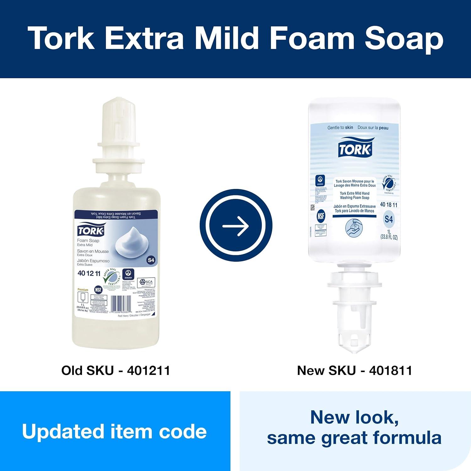 imageTork Extra Mild Hand Washing Foam Soap S4 No Fragrance Added 6 x 1L 401811 formerly 401211