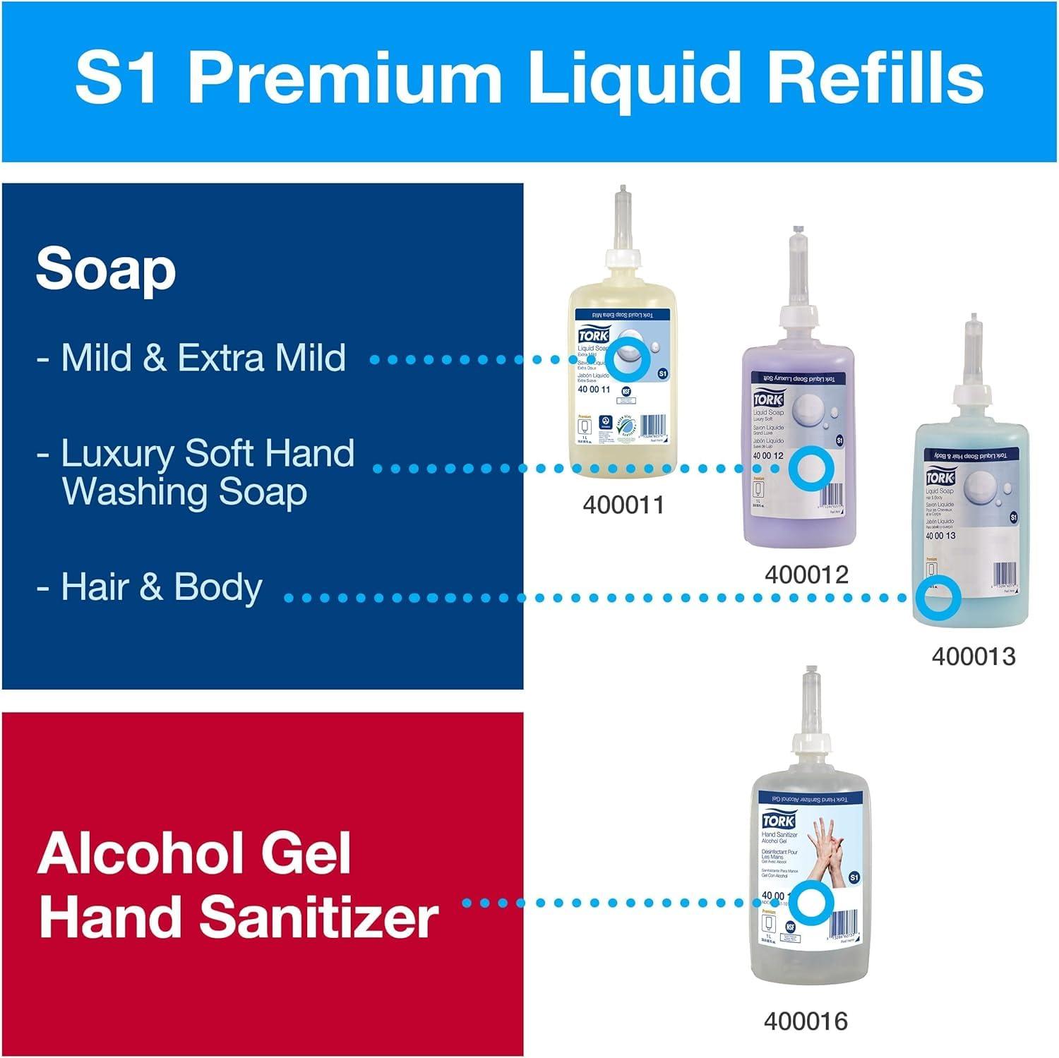 imageTork Extra Mild Hand Washing Liquid Soap S1 6 x 1L  Liquid Skincare Dispenser for Liquid Soap and Hand Sanitizer White Pack of 6