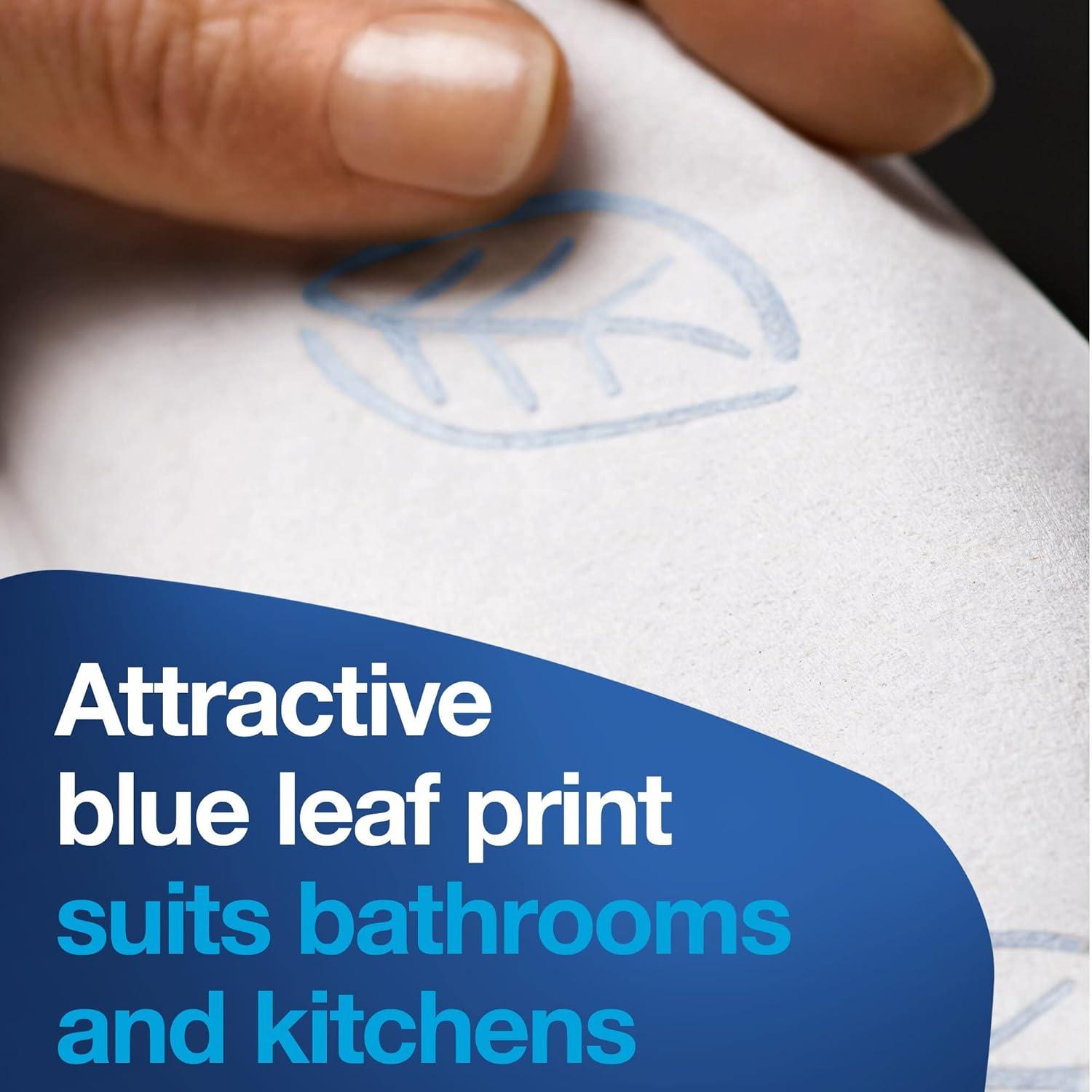 imageTork Extra Soft Multifold Hand Towels White with Blue Leaf Print H2 Dispenser Compatible 16 Packs x 94 Towels 101298