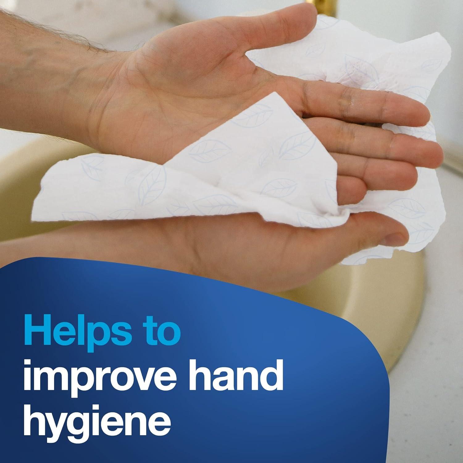 imageTork Extra Soft Multifold Hand Towels White with Blue Leaf Print H2 Dispenser Compatible 16 Packs x 94 Towels 101298