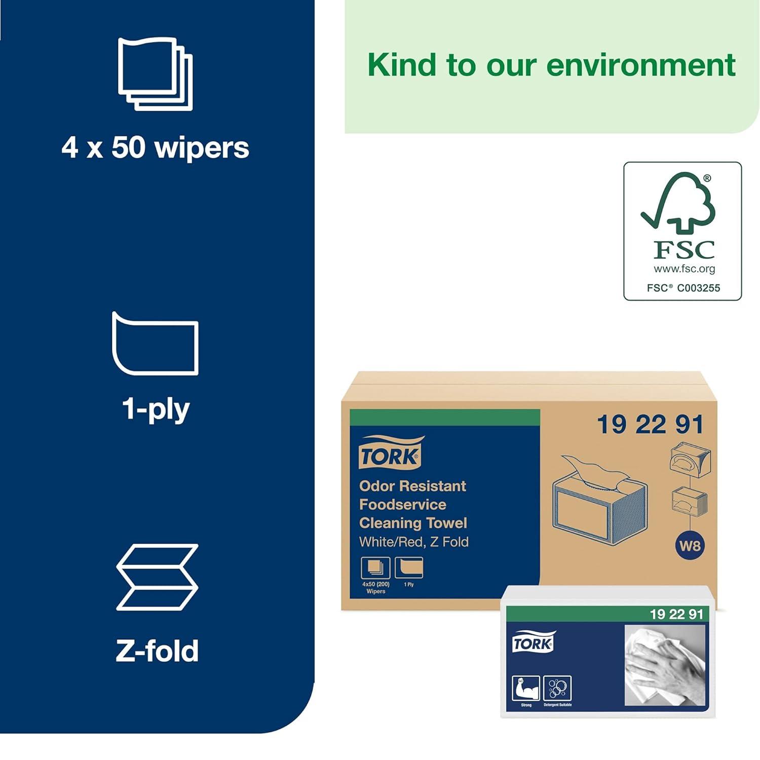 imageTork Foodservice Cleaning Towel White and Red W8 ZFold 4 x 50 Sheets 192291