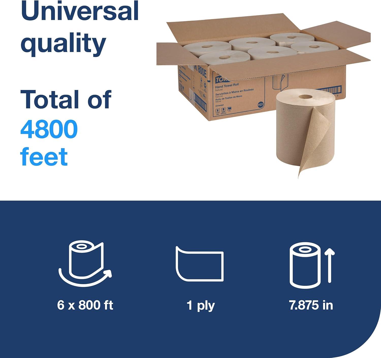 imageTork Hand Towel Roll Natural H80 Universal 100 Recycled Fiber 6 Rolls x 800 ft 8031300Natural