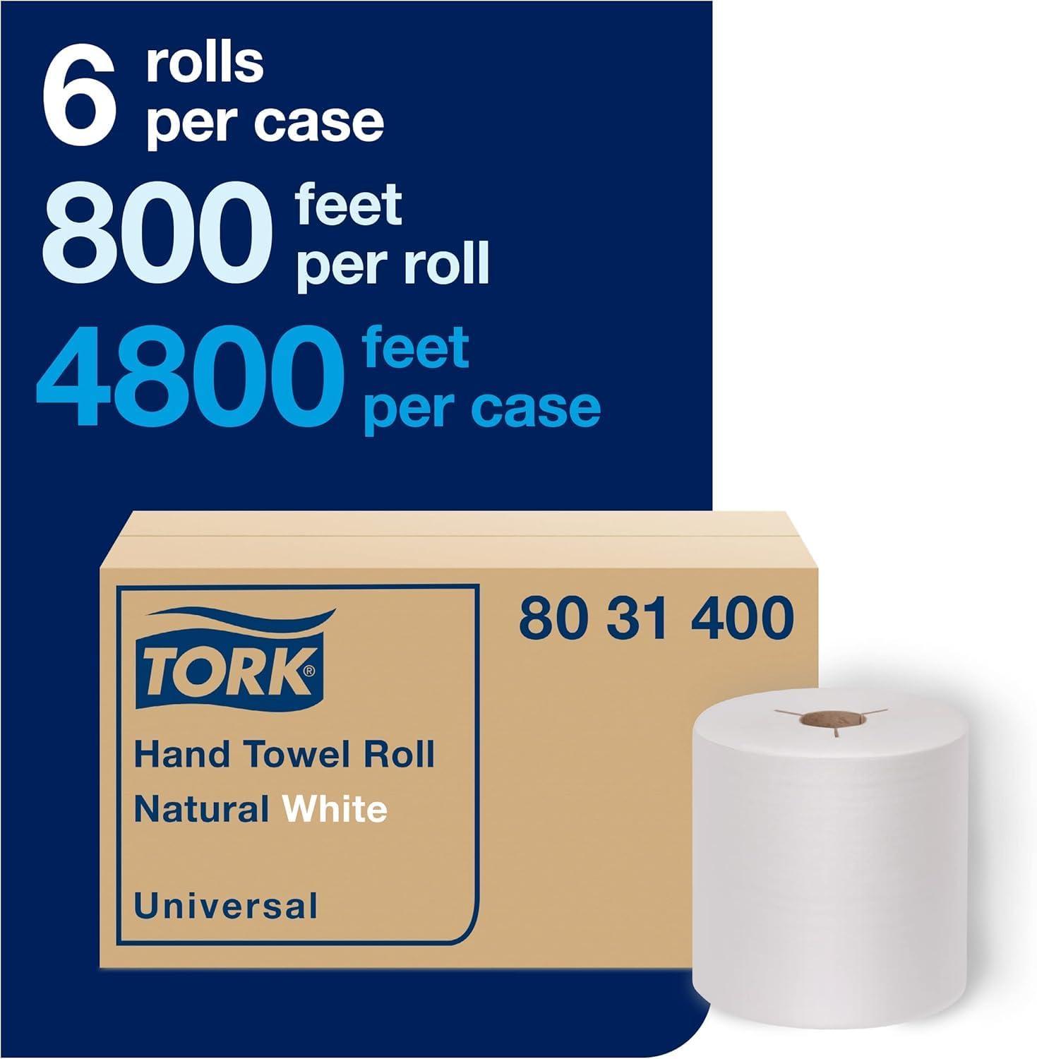 imageTork Hand Towel Roll Natural H80 Universal 100 Recycled Fiber 6 Rolls x 800 ft 8031300Natural White