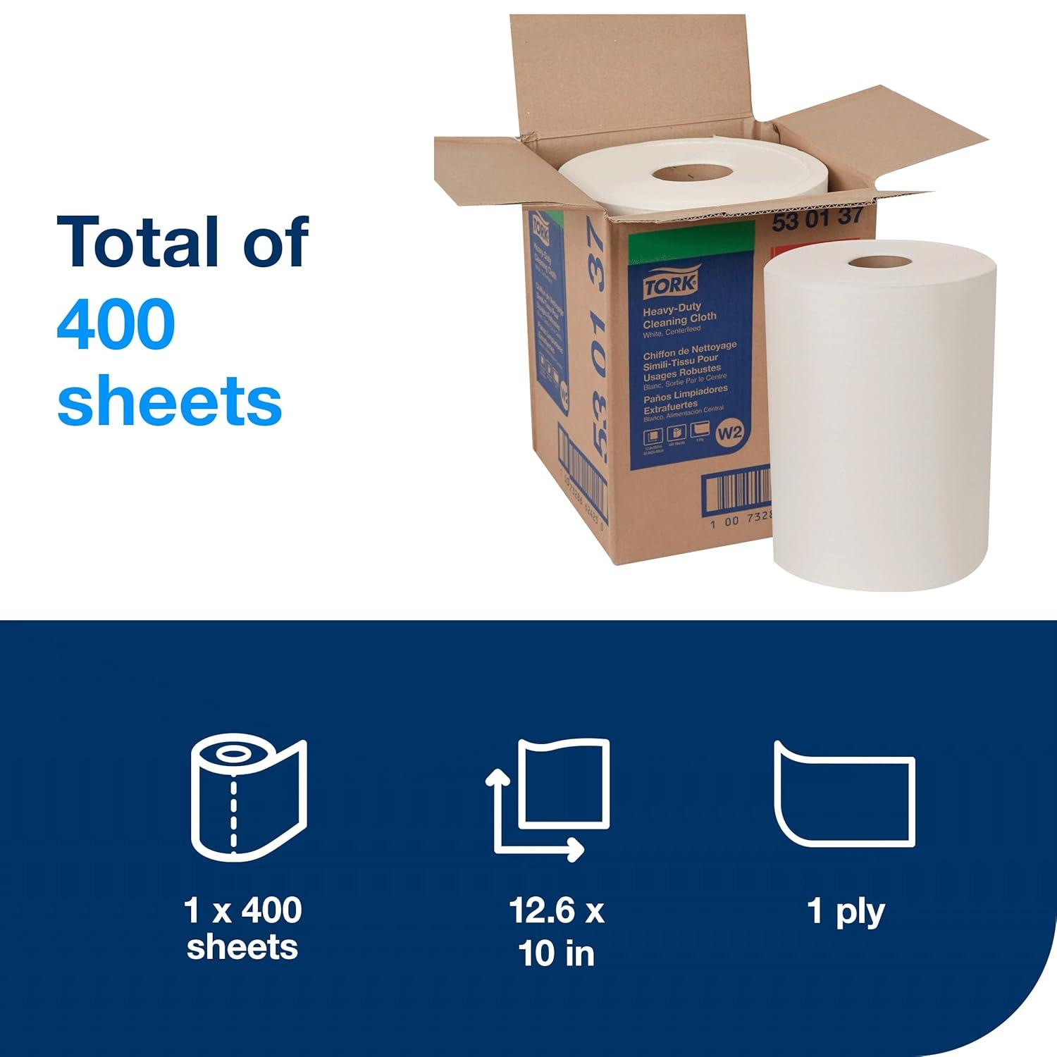 imageTork Heavy Duty Cleaning Cloth White W2 Centerfeed 1 x 400 Cloths 530137