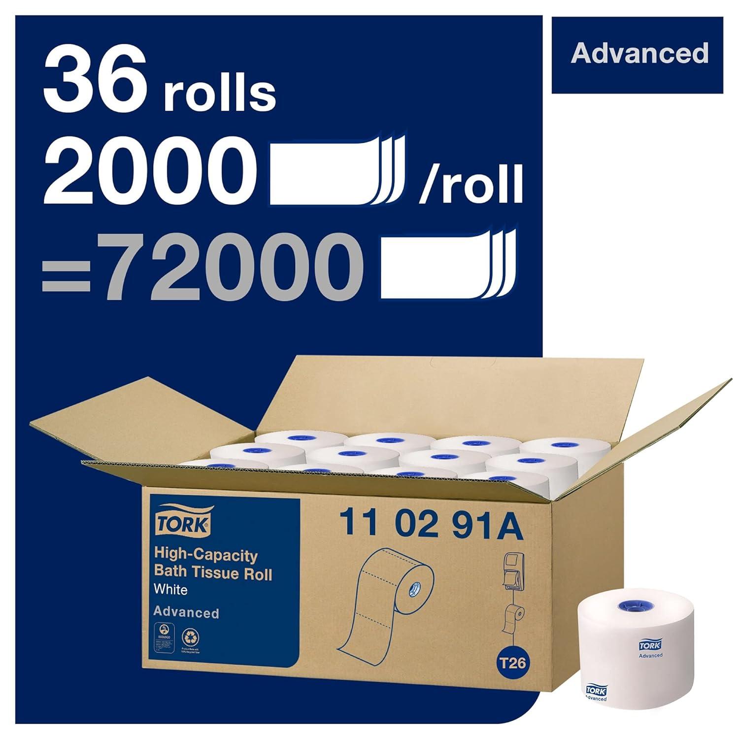 imageTork HighCapacity Toilet Paper Roll White T26 Advanced 1Ply 36 x 2000 sheets 110291A36 pack