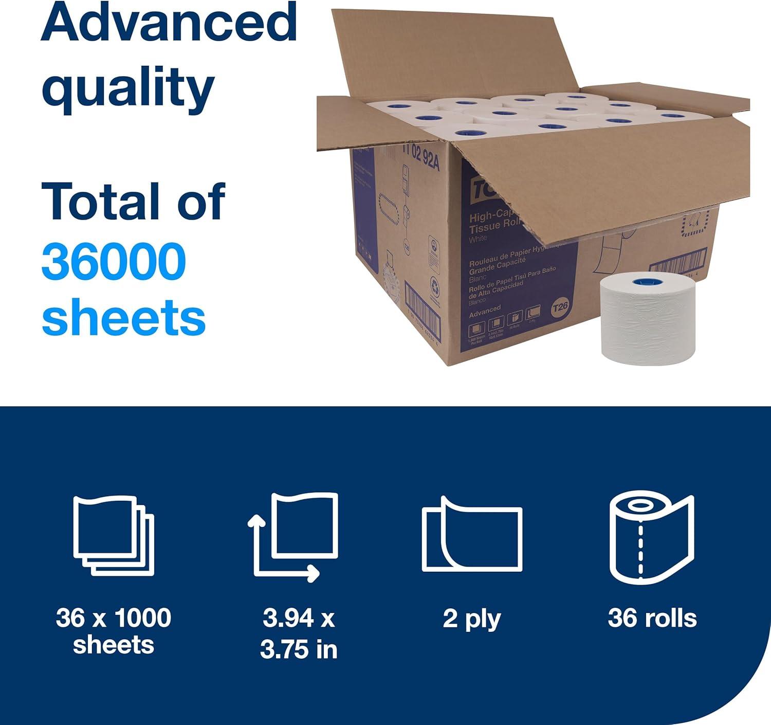 imageTork HighCapacity Toilet Paper Roll White T26 Advanced 2Ply 36 x 1000 sheets 110292ADispenser