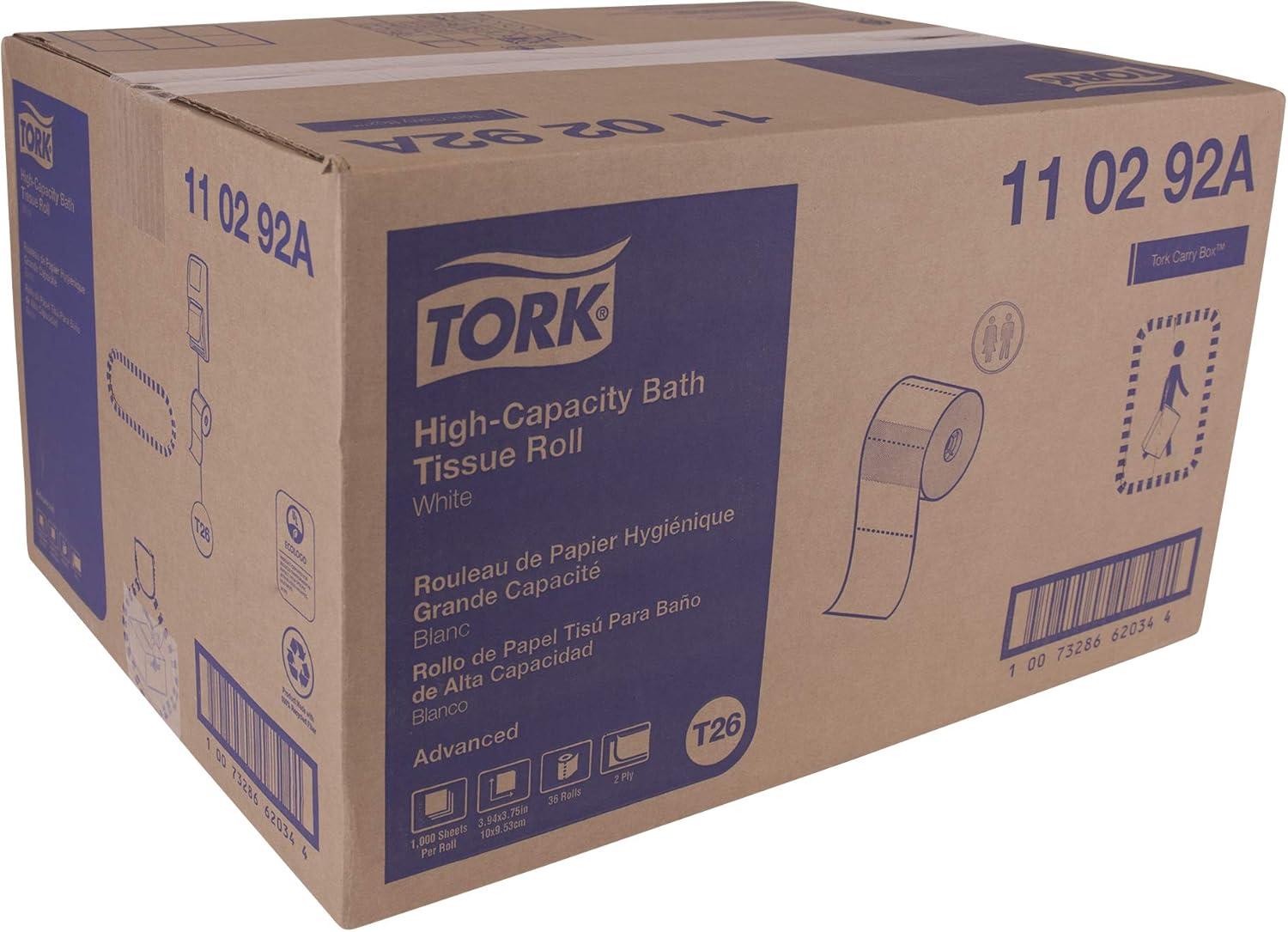 imageTork HighCapacity Toilet Paper Roll White T26 Advanced 2Ply 36 x 1000 sheets 110292ADispenser