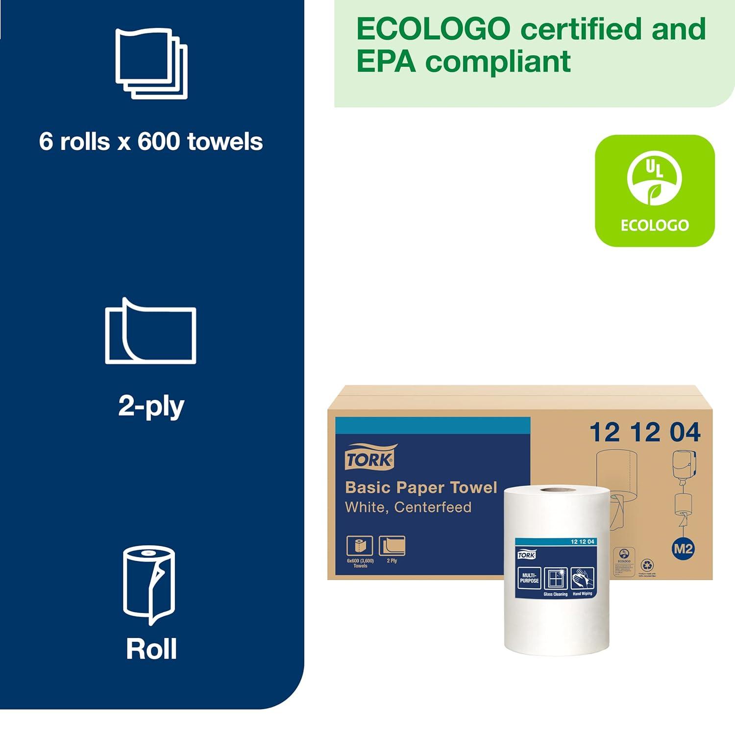 imageTork Industrial Centrefeed Dispenser Black  M2  Refill  Centerfeed Hand Towel White 6 x 600 Sheets