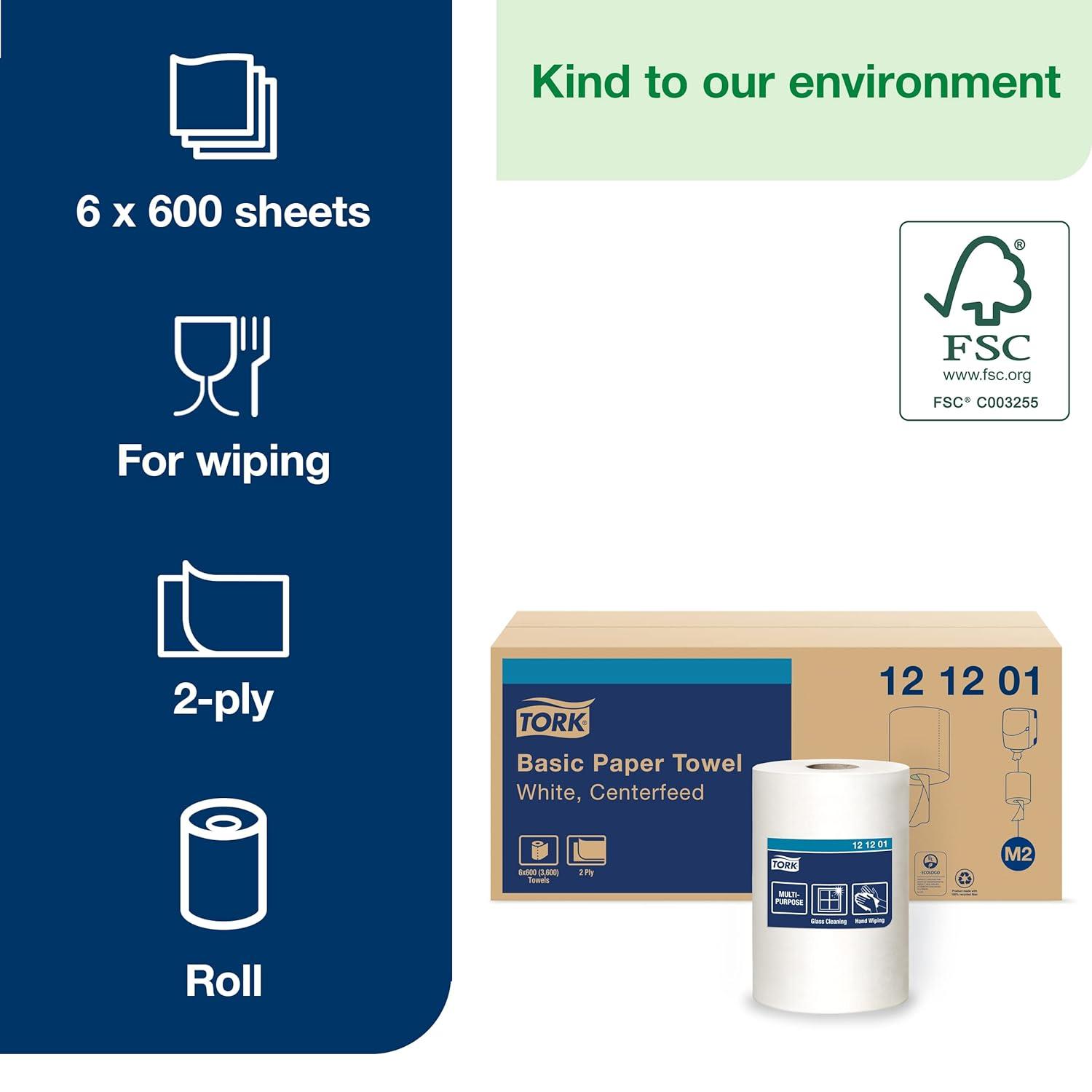 imageTork Industrial Centrefeed Dispenser Black  M2  Refill  Centerfeed Paper Wiper White 6 x 600 Sheets