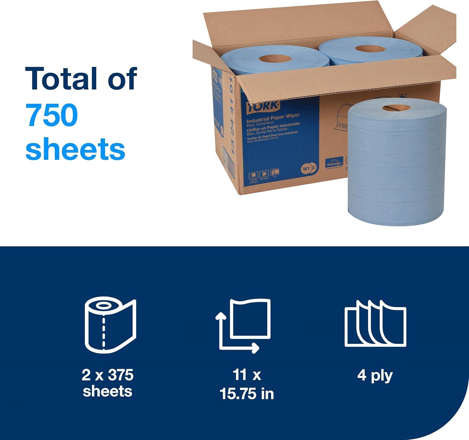 imageTork Industrial Wiper Blue W1W2 Centerfeed 2 x 375 Sheets 13244101Blue