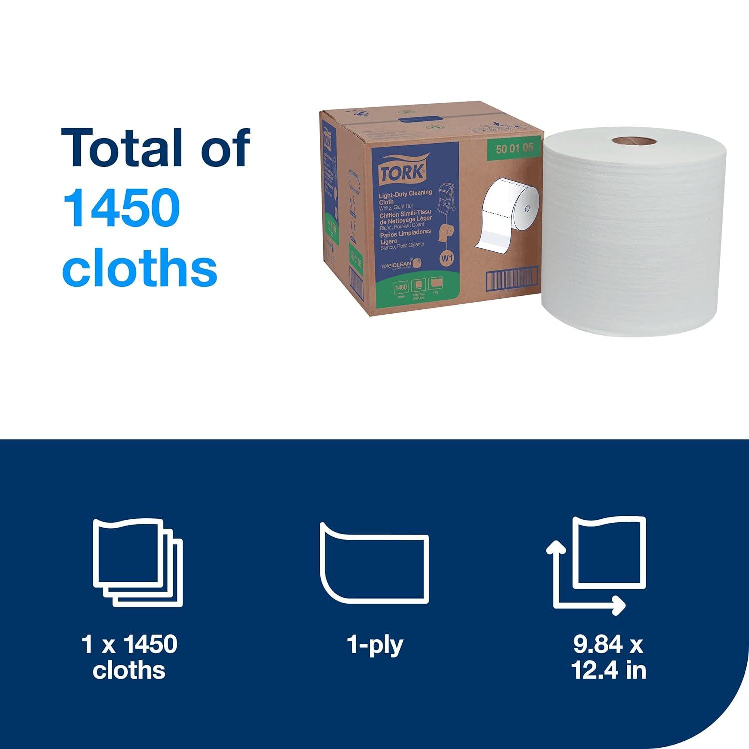 imageTork Light Duty Cleaning Cloth Giant Roll White W1 Use Wet or Dry 1 x 1450 Cloths 500105