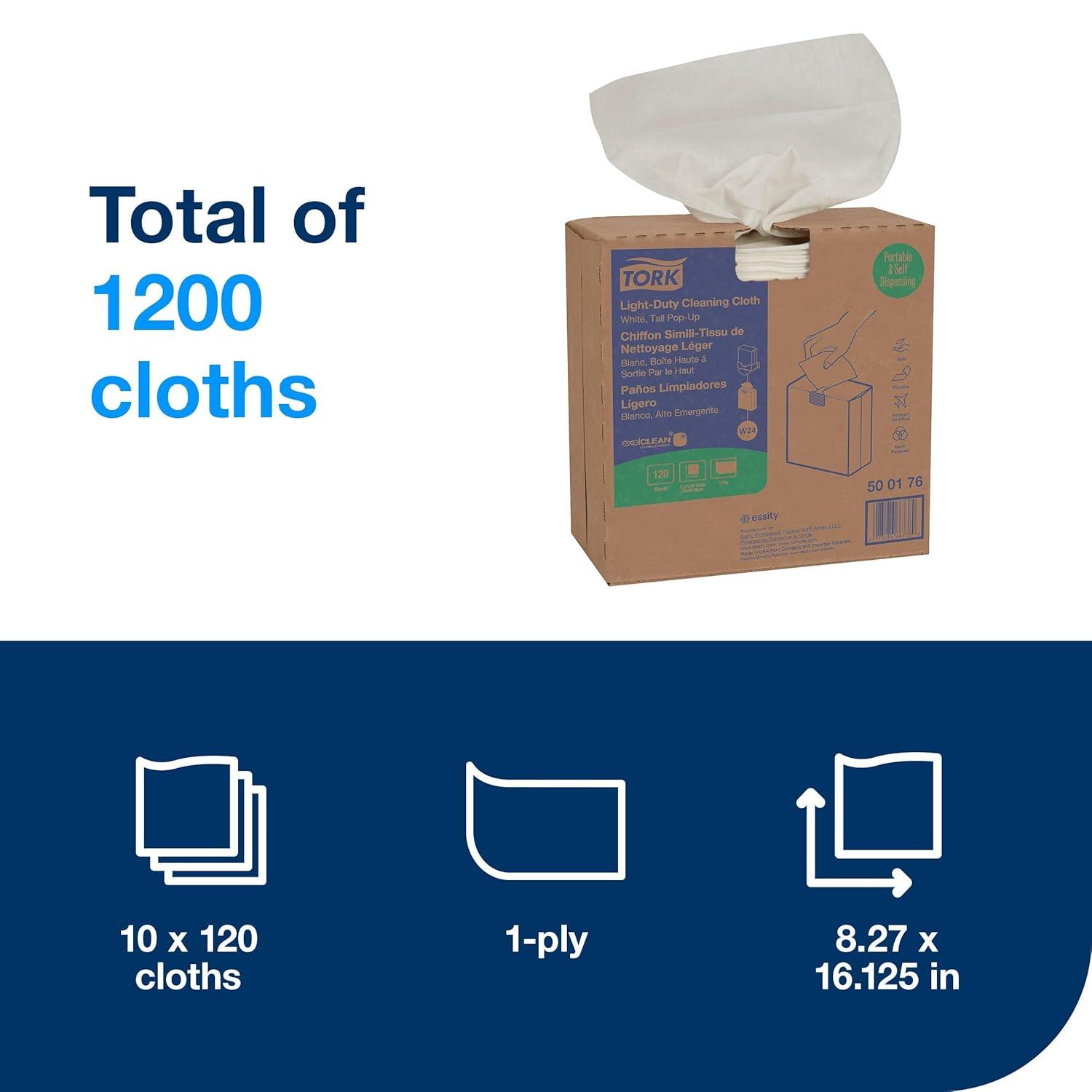 imageTork Light Duty Cleaning Cloth PopUp Box White W24 Use Wet or Dry 10 x 120 Cloths 500176
