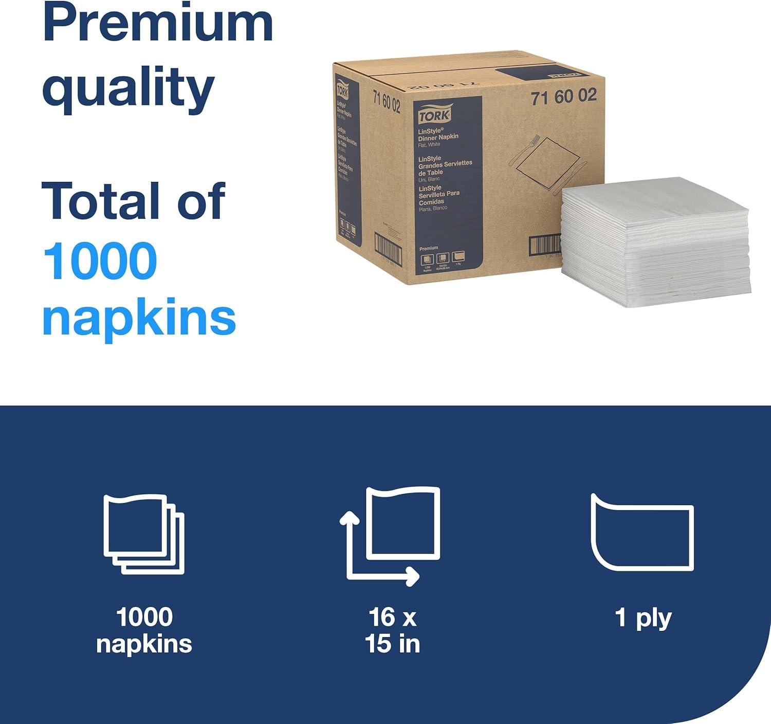 imageTork LinStyle Dinner Napkin White Flat Pack 1 x 1000 Napkins 716002Pack of 1  1000 Sheets