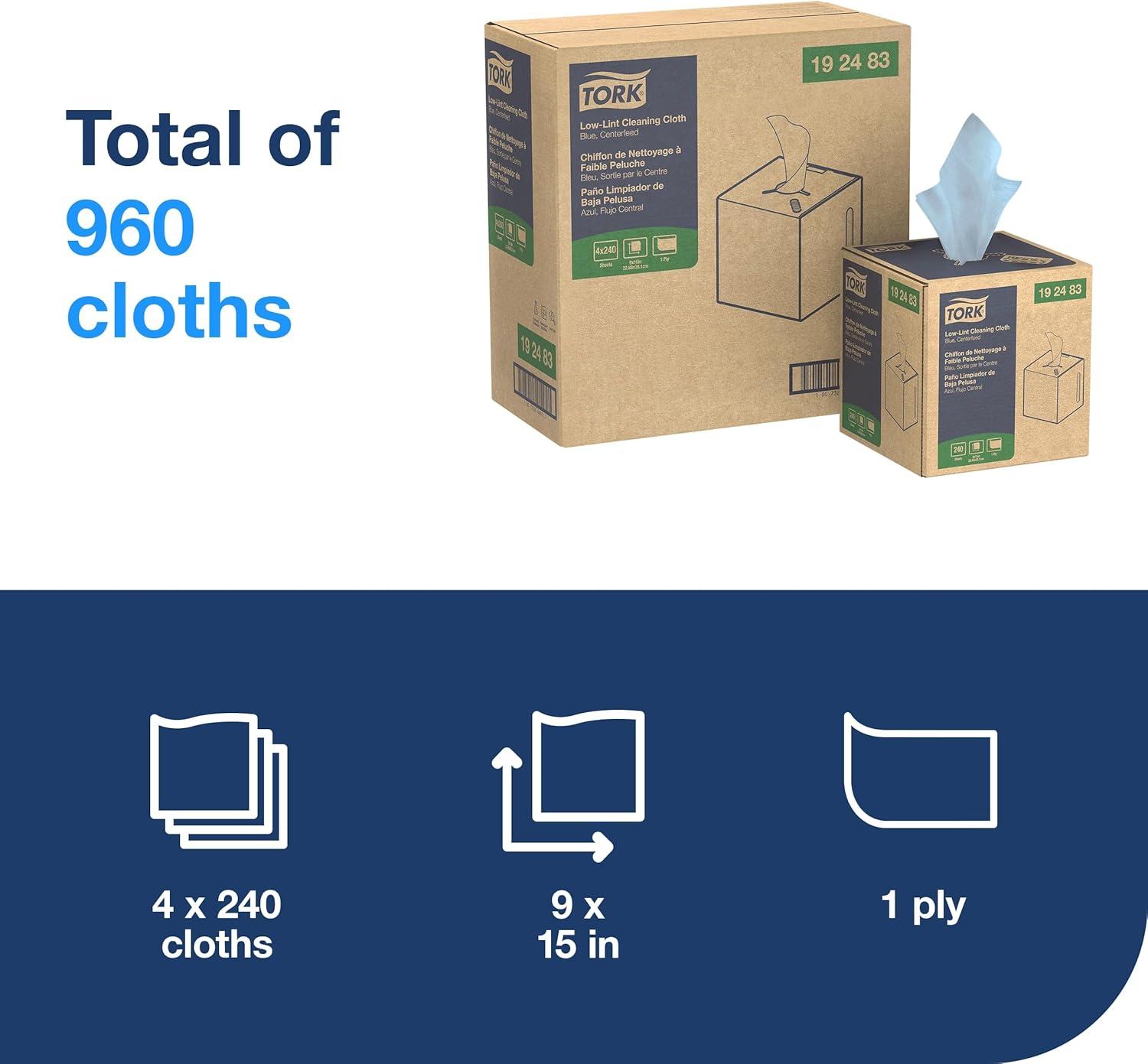 imageTork LowLint Cleaning Cloth Blue Flat Pack 1 x 250 Cloths 192481240 Count Pack of 4