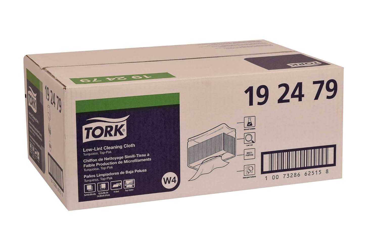 imageTork LowLint Disposable Cleaning Cloth Turquoise W4 Interfold 5 x 100 Cloths 192479