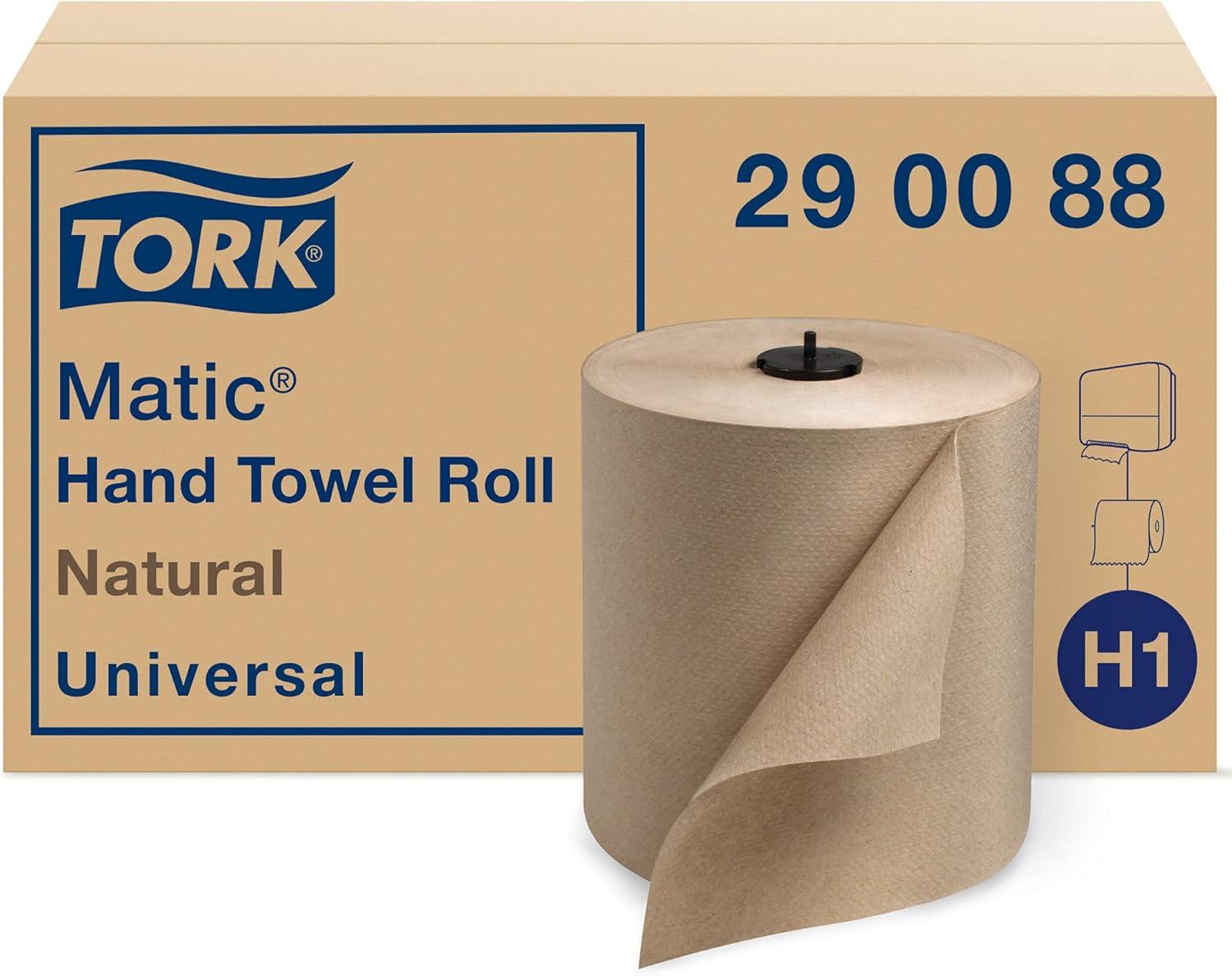 imageTork Matic Extra Soft Paper Hand Towel Roll White with Blue Leaf H1 Premium High Absorbency 6 Rolls x 300 ft 290094Natural