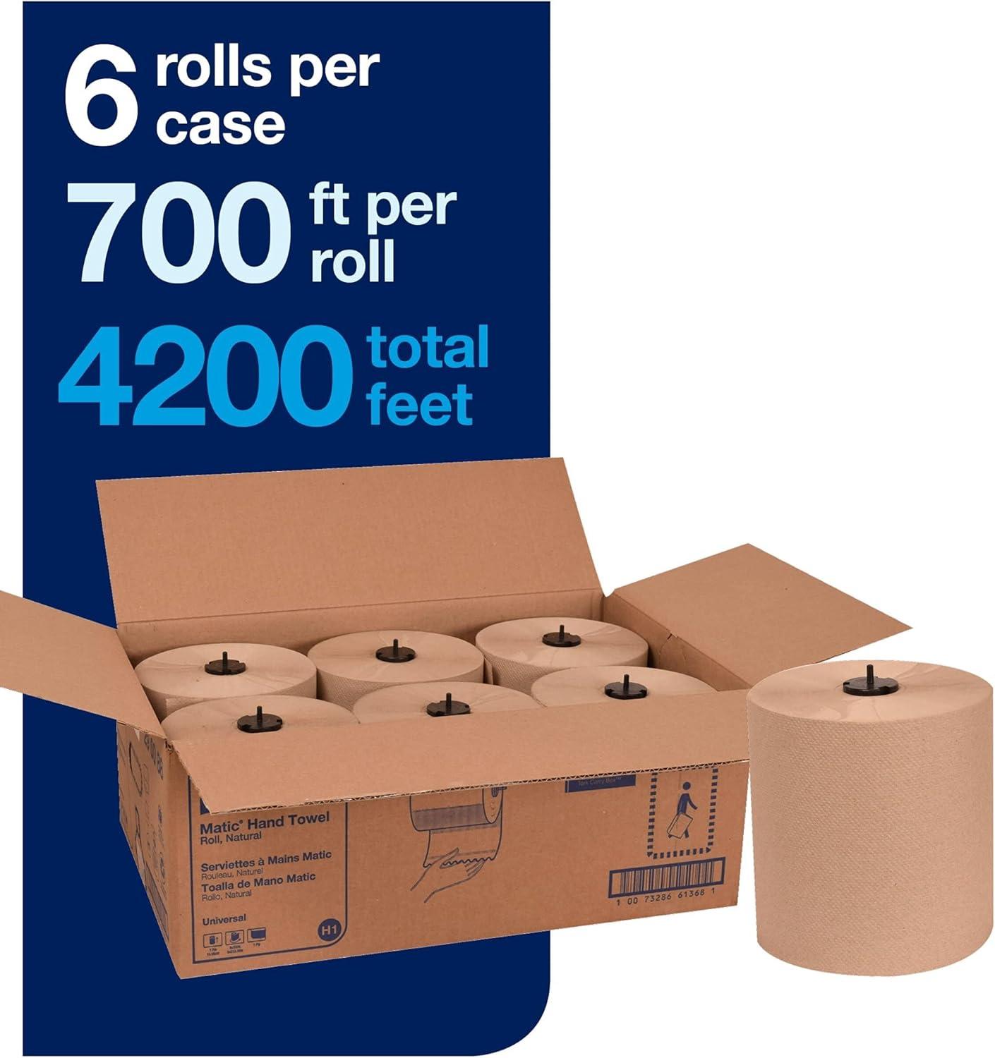 imageTork Matic Extra Soft Paper Hand Towel Roll White with Blue Leaf H1 Premium High Absorbency 6 Rolls x 300 ft 290094Natural