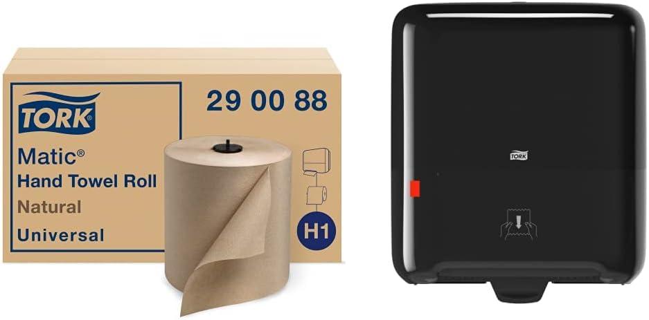 imageTork Matic Extra Soft Paper Hand Towel Roll White with Blue Leaf H1 Premium High Absorbency 6 Rolls x 300 ft 290094Natural