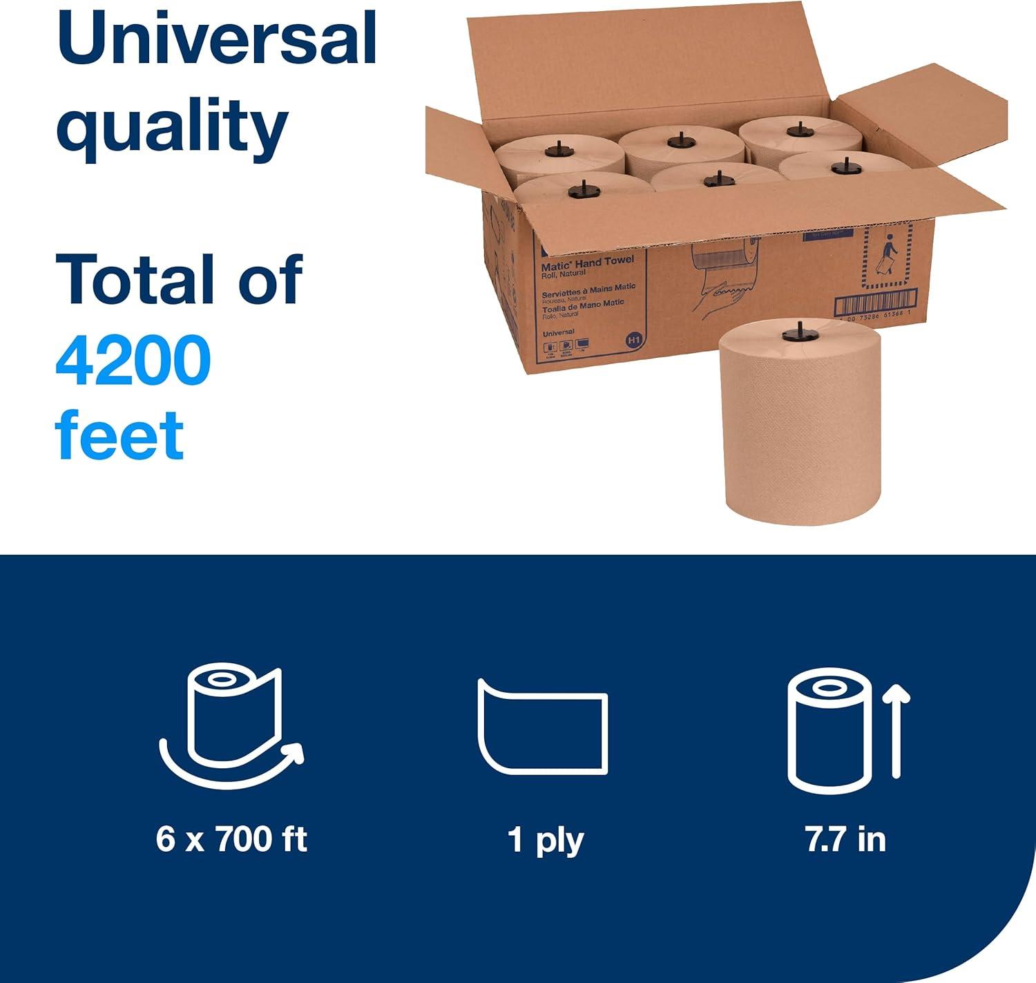 imageTork Matic Extra Soft Paper Hand Towel Roll White with Blue Leaf H1 Premium High Absorbency 6 Rolls x 300 ft 290094Natural