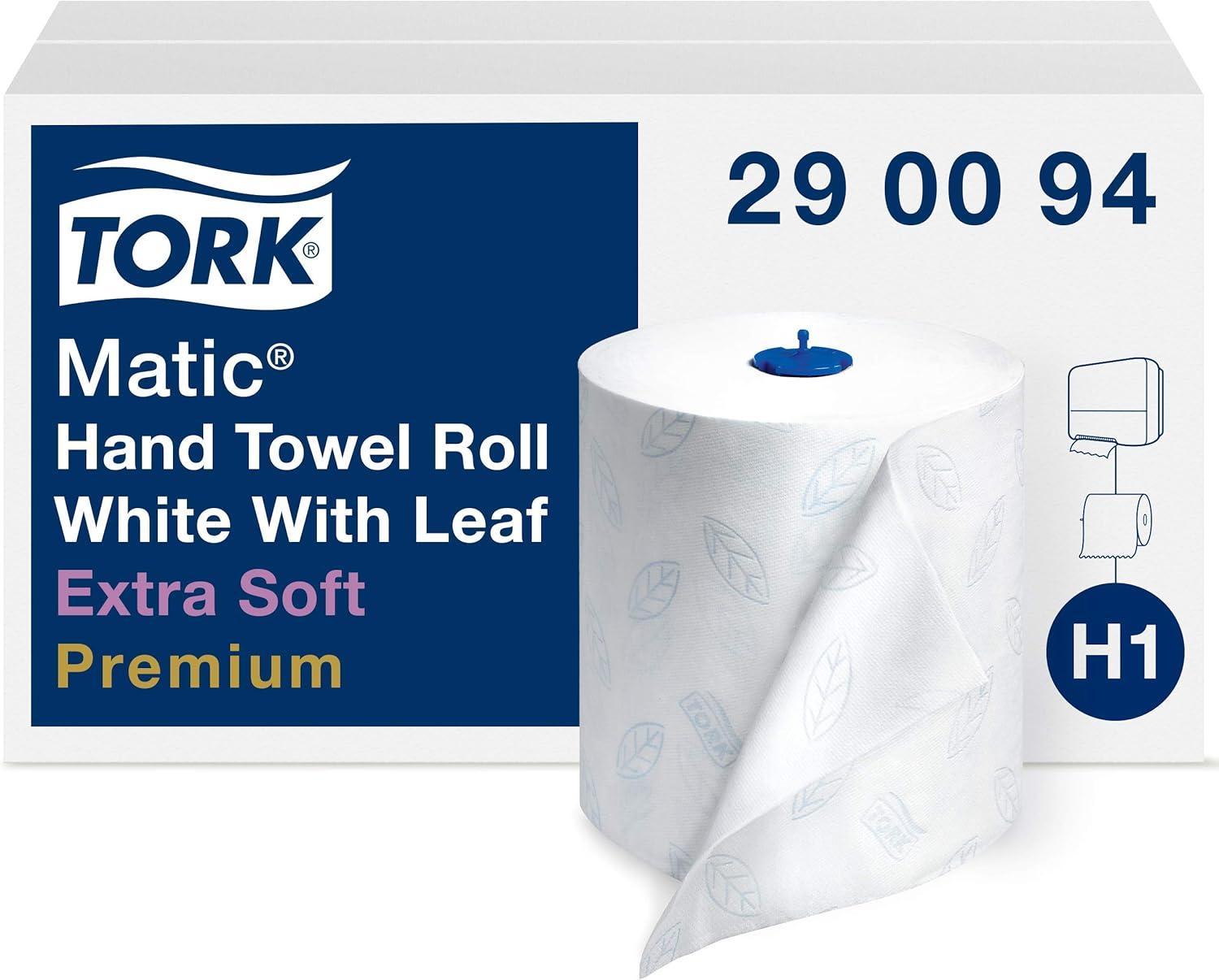 imageTork Matic Extra Soft Paper Hand Towel Roll White with Blue Leaf H1 Premium High Absorbency 6 Rolls x 300 ft 290094White