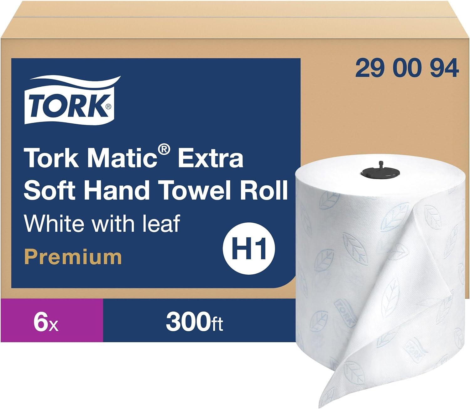 imageTork Matic Extra Soft Paper Hand Towel Roll White with Blue Leaf H1 Premium High Absorbency 6 Rolls x 300 ft 290094White