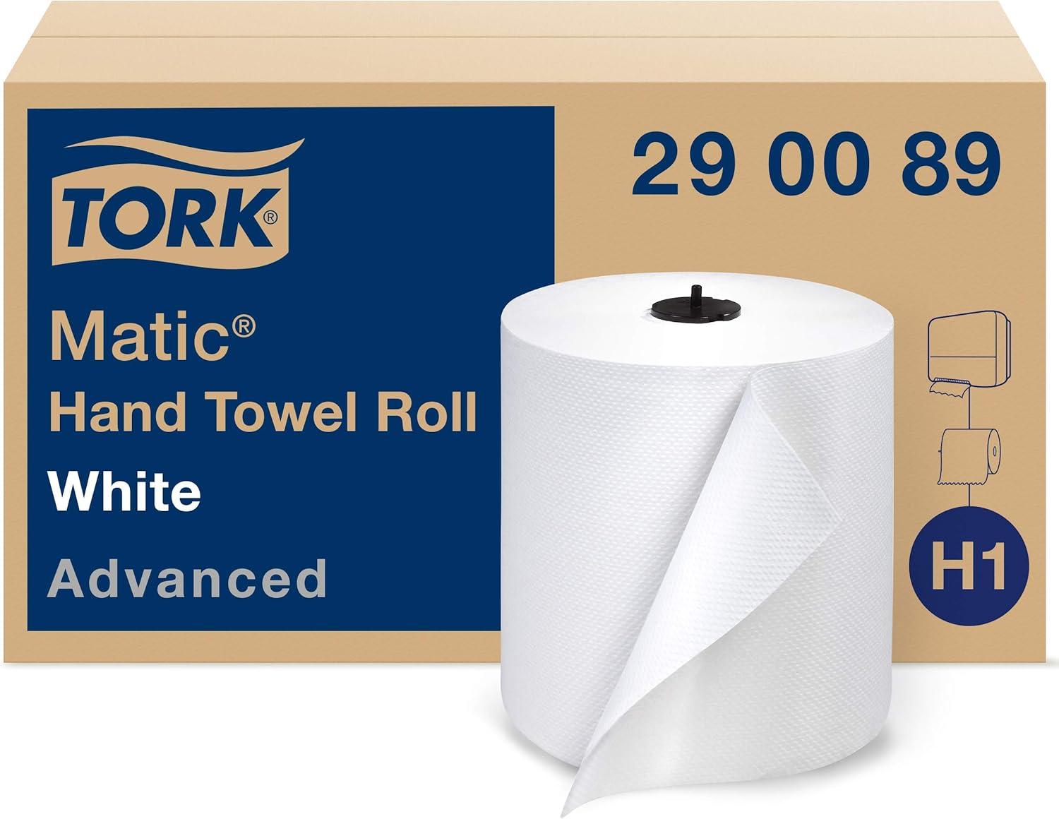 imageTork Matic Extra Soft Paper Hand Towel Roll White with Blue Leaf H1 Premium High Absorbency 6 Rolls x 300 ft 290094White