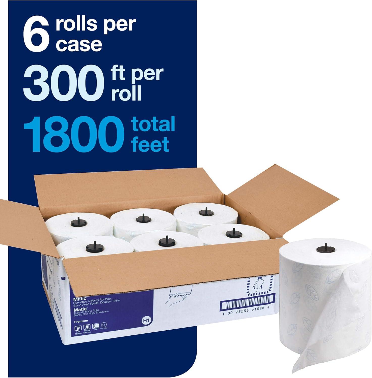 imageTork Matic Extra Soft Paper Hand Towel Roll White with Blue Leaf H1 Premium High Absorbency 6 Rolls x 300 ft 290094White