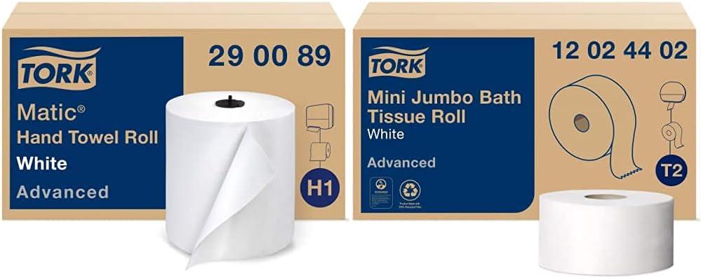 imageTork Matic Extra Soft Paper Hand Towel Roll White with Blue Leaf H1 Premium High Absorbency 6 Rolls x 300 ft 290094White