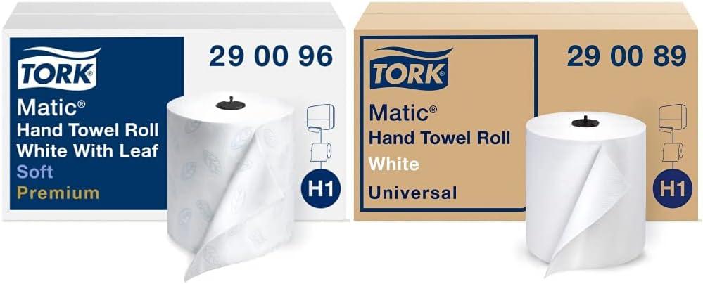 imageTork Matic Extra Soft Paper Hand Towel Roll White with Blue Leaf H1 Premium High Absorbency 6 Rolls x 300 ft 290094WhiteBlue Leaf