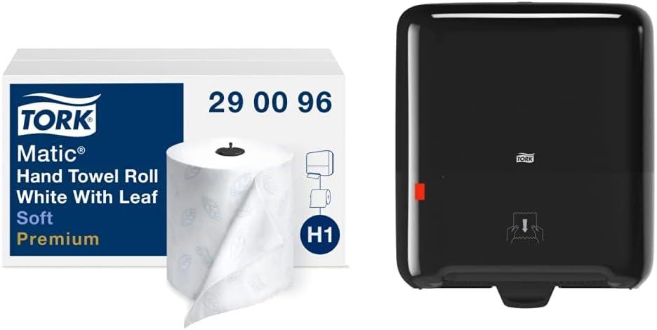 imageTork Matic Extra Soft Paper Hand Towel Roll White with Blue Leaf H1 Premium High Absorbency 6 Rolls x 300 ft 290094WhiteBlue Leaf