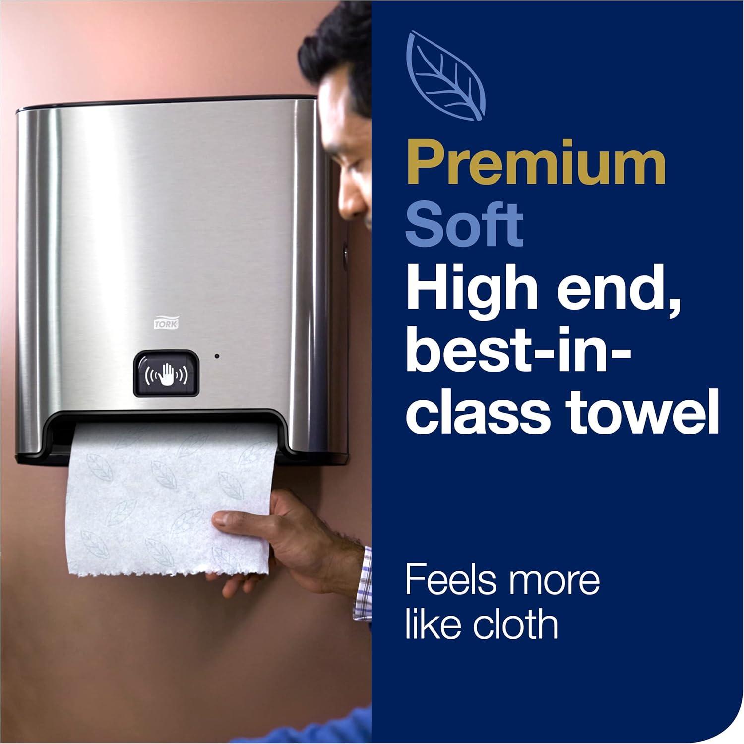 imageTork Matic Extra Soft Paper Hand Towel Roll White with Blue Leaf H1 Premium High Absorbency 6 Rolls x 300 ft 290094WhiteBlue Leaf